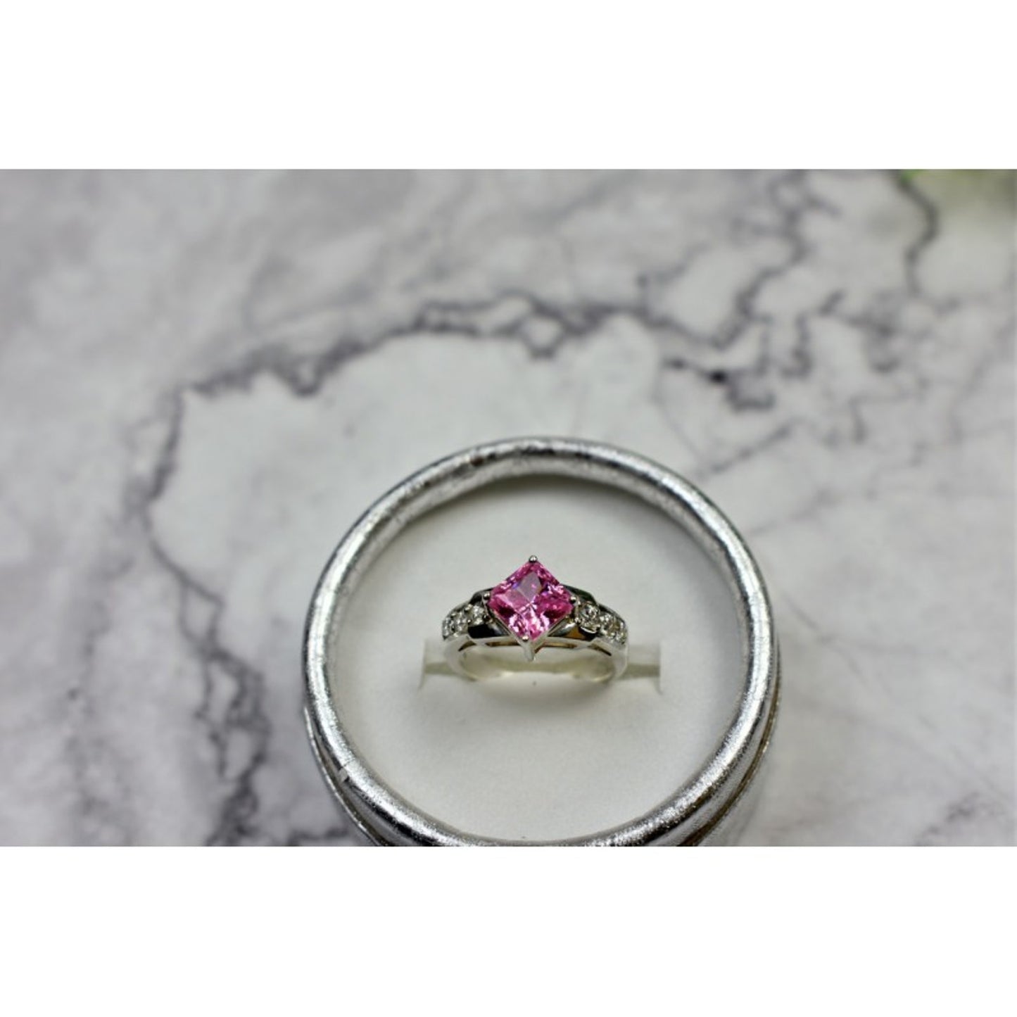 925 STERLING SILVER PINK & WHITE CZ RING SIZE 6