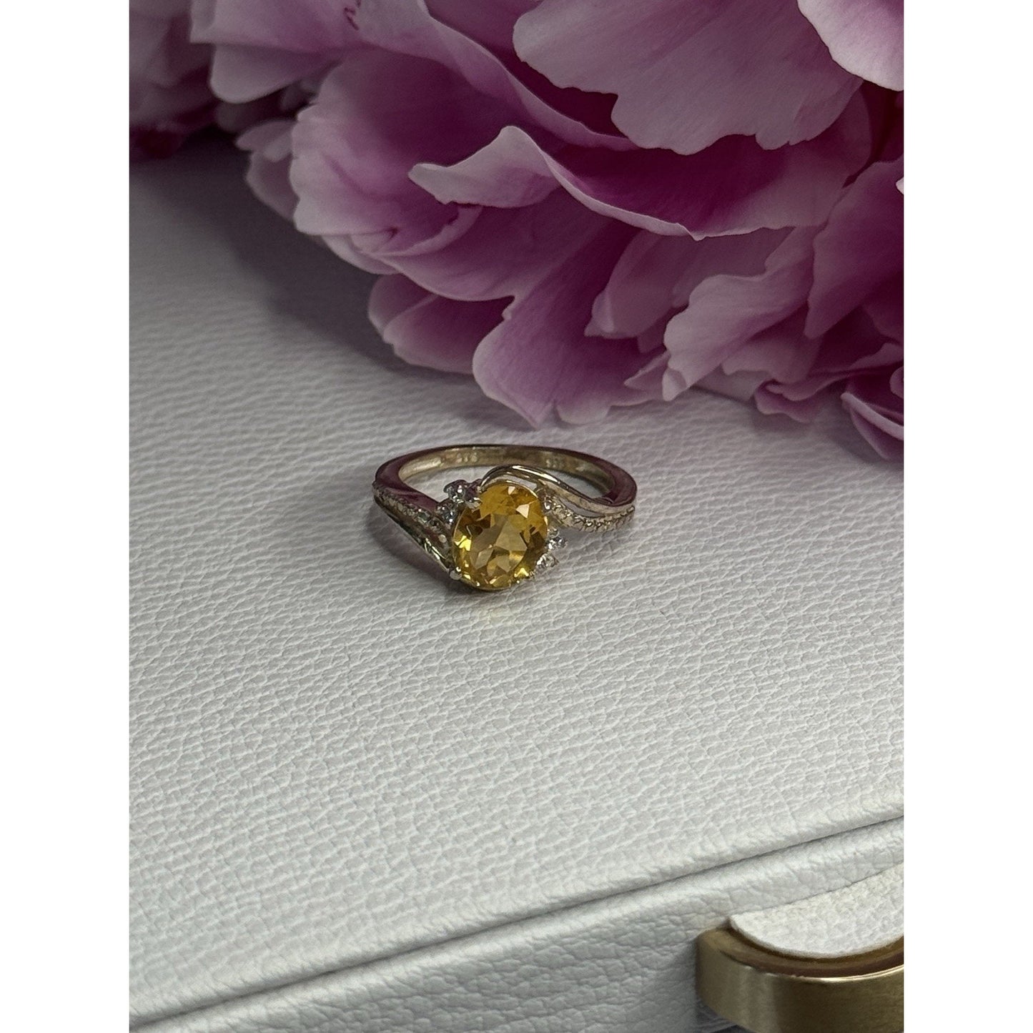 925 STERLING SILVER CITRINE & BERYL RING SIZE 7