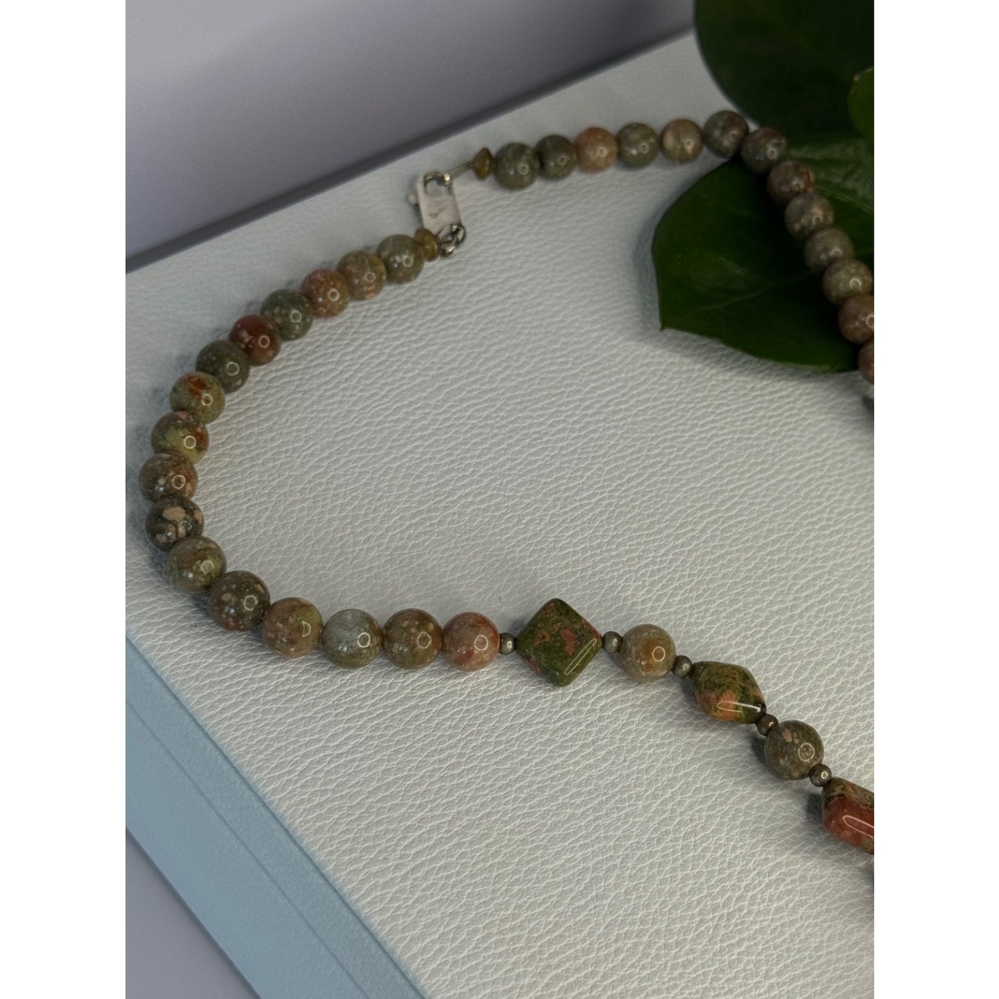 Vintage 925 Sterling Silver Unakite Necklace Length 17 inch