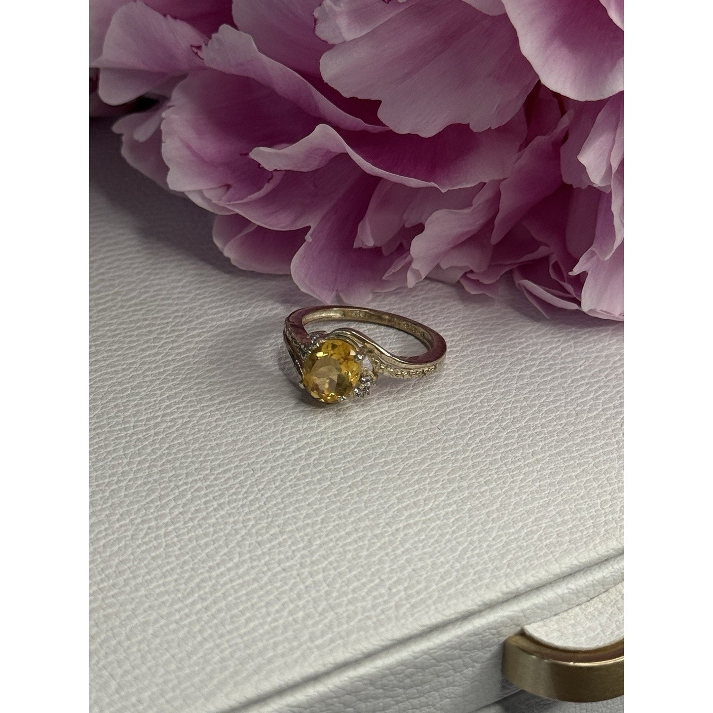 925 STERLING SILVER CITRINE & BERYL RING SIZE 7