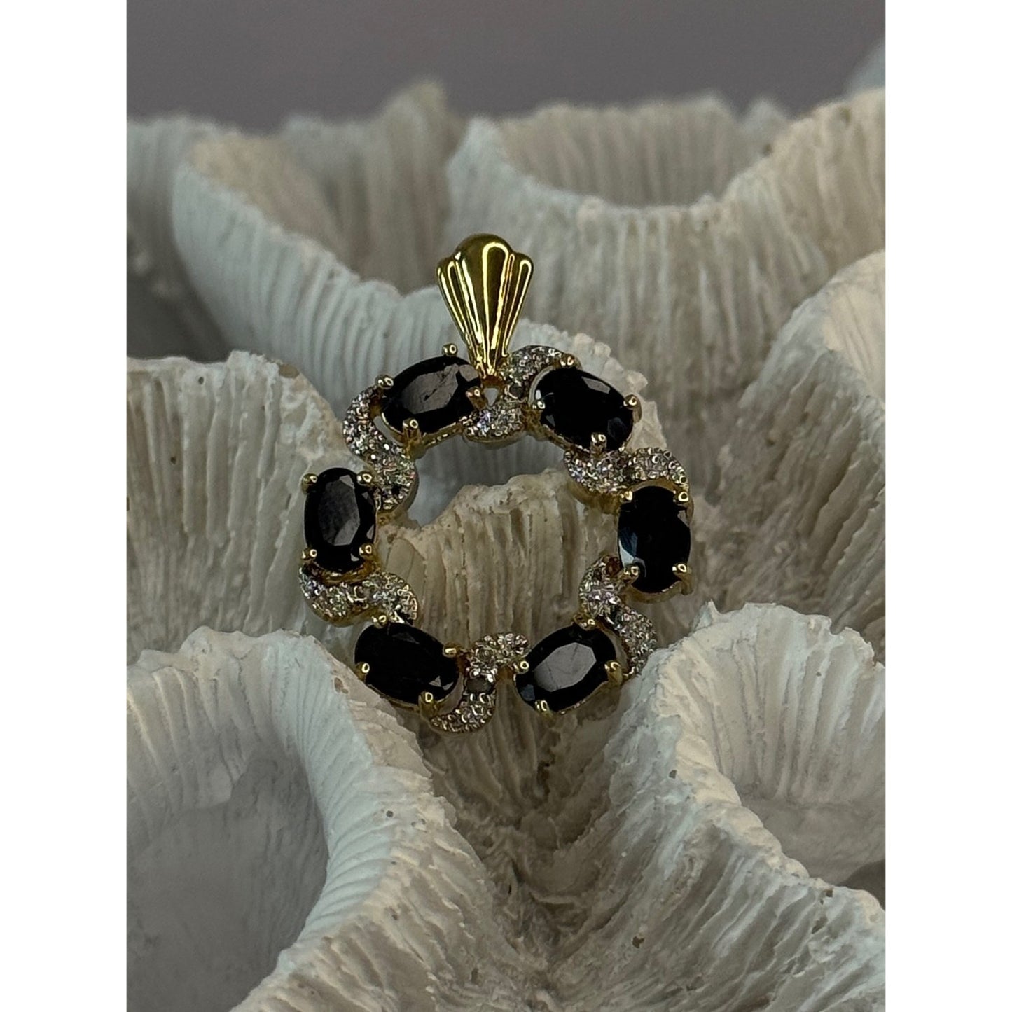 925 Sterling Silver Gold Plated Sapphire Pendant Length 1.15 inch