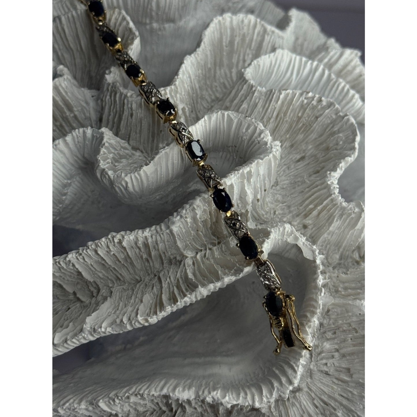 925 STERLING SILVER GOLD PLATED SAPPHIRE & DIAMOND BRACELET LENGTH 7.5
