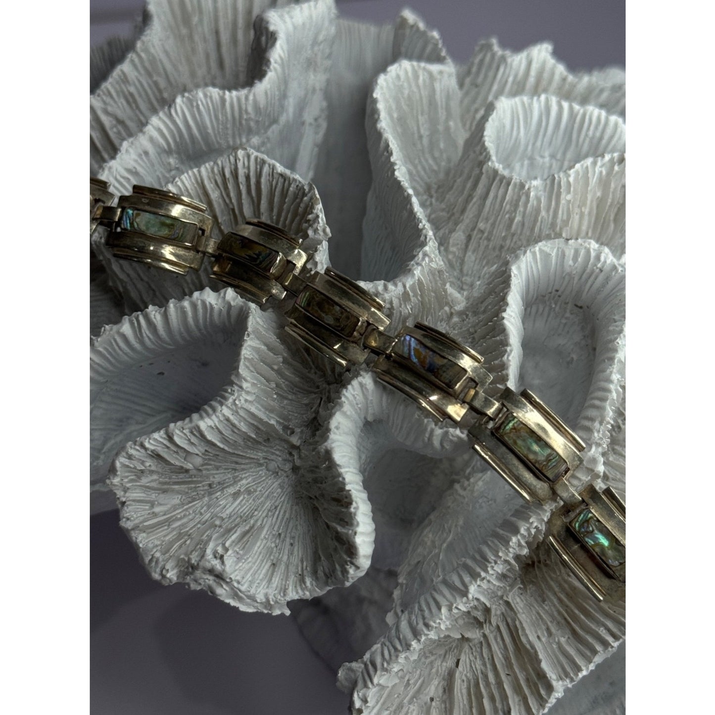 VINTAGE 925 STERLING SILVER ABALONE BRACELET LENGTH 6.5