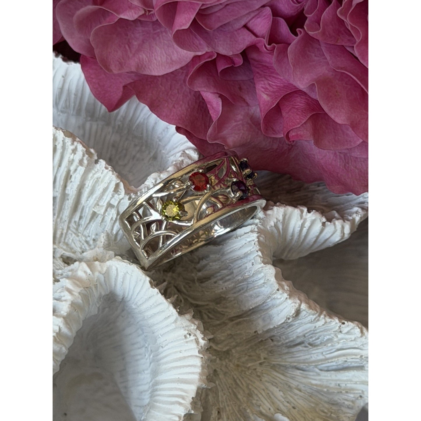 925 Sterling Silver Multi Color Spinel Ring Size 7