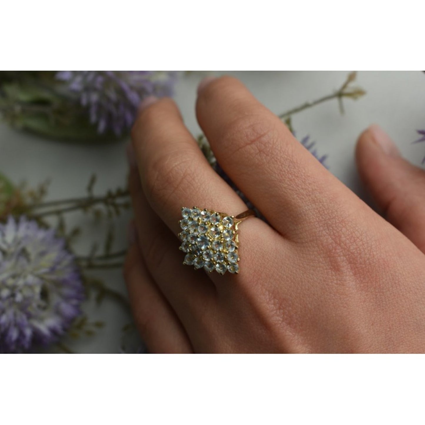 925 STERLING SILVER GOLD PLATED BLUE SPINEL RING SIZE 8