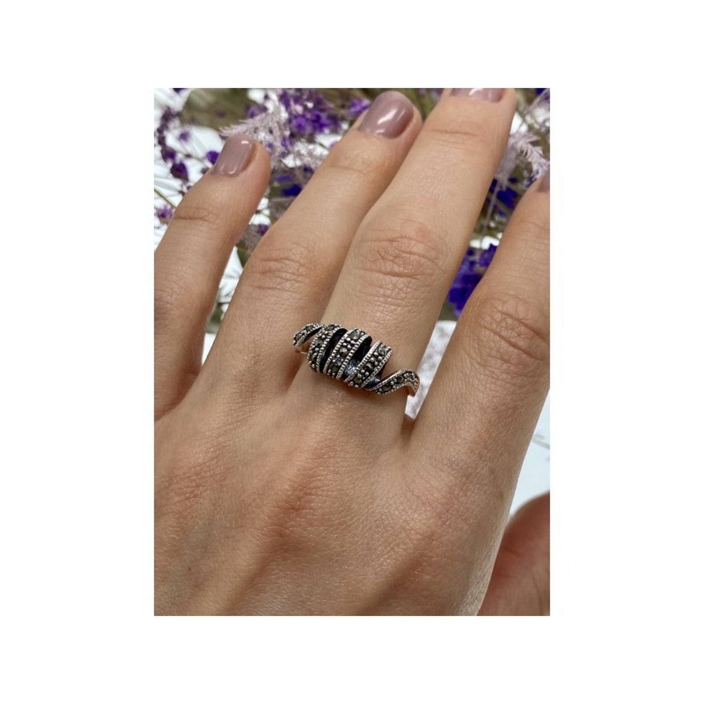 925 STERLING SILVER MARCASITES "SPIRAL" RING SIZE 9.5