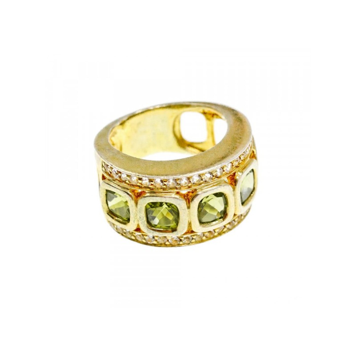 925 STERLING SILVER GOLD PLATED PERIDOT & CZ RING SIZE 7