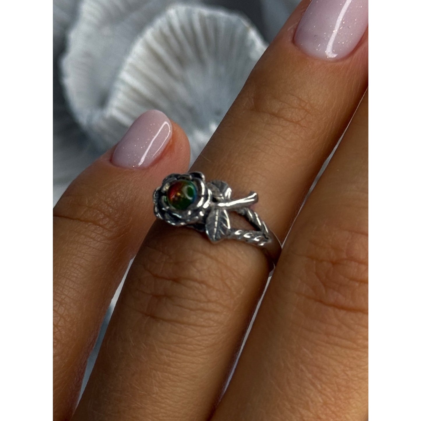 925 STERLING SILVER WATERMELON TOURMALINE FLOWER RING SIZE 6