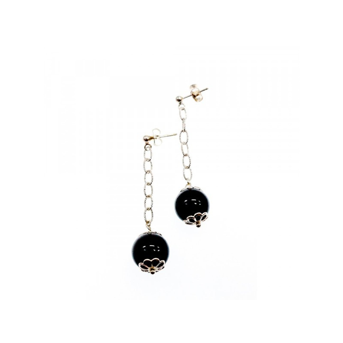 925 Sterling Silver Black Agate "Balls" Stud Earrings