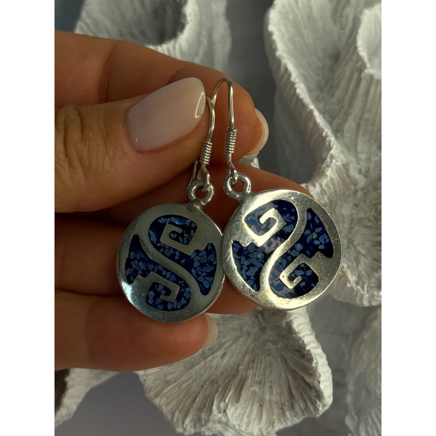 VINTAGE 925 STERLING SILVER TURQUOISE EARRINGS LENGTH 1.70 INCH