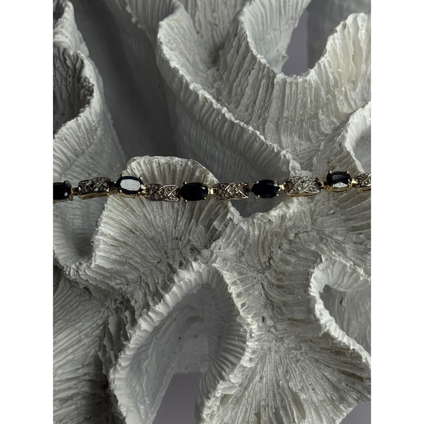 925 STERLING SILVER GOLD PLATED SAPPHIRE & DIAMOND BRACELET LENGTH 7.5