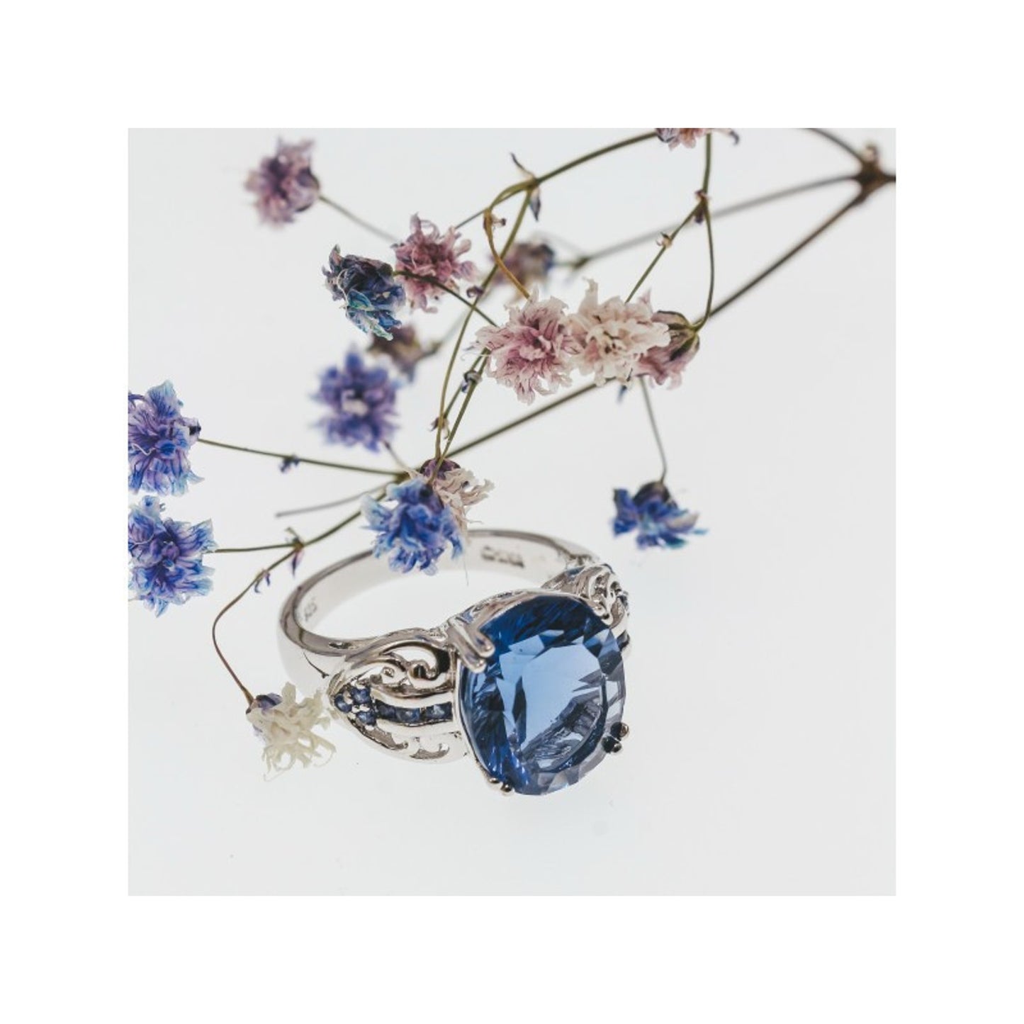 925 STERLING SILVER AQUAMARINE & IOLITE RING SIZE 6.5