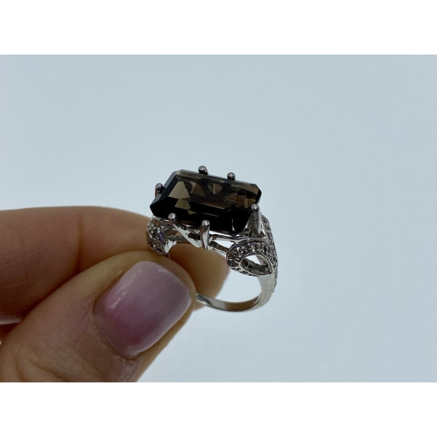 925 STERLING SILVER HESSONITE & QUARTZ RING SIZE 5.5