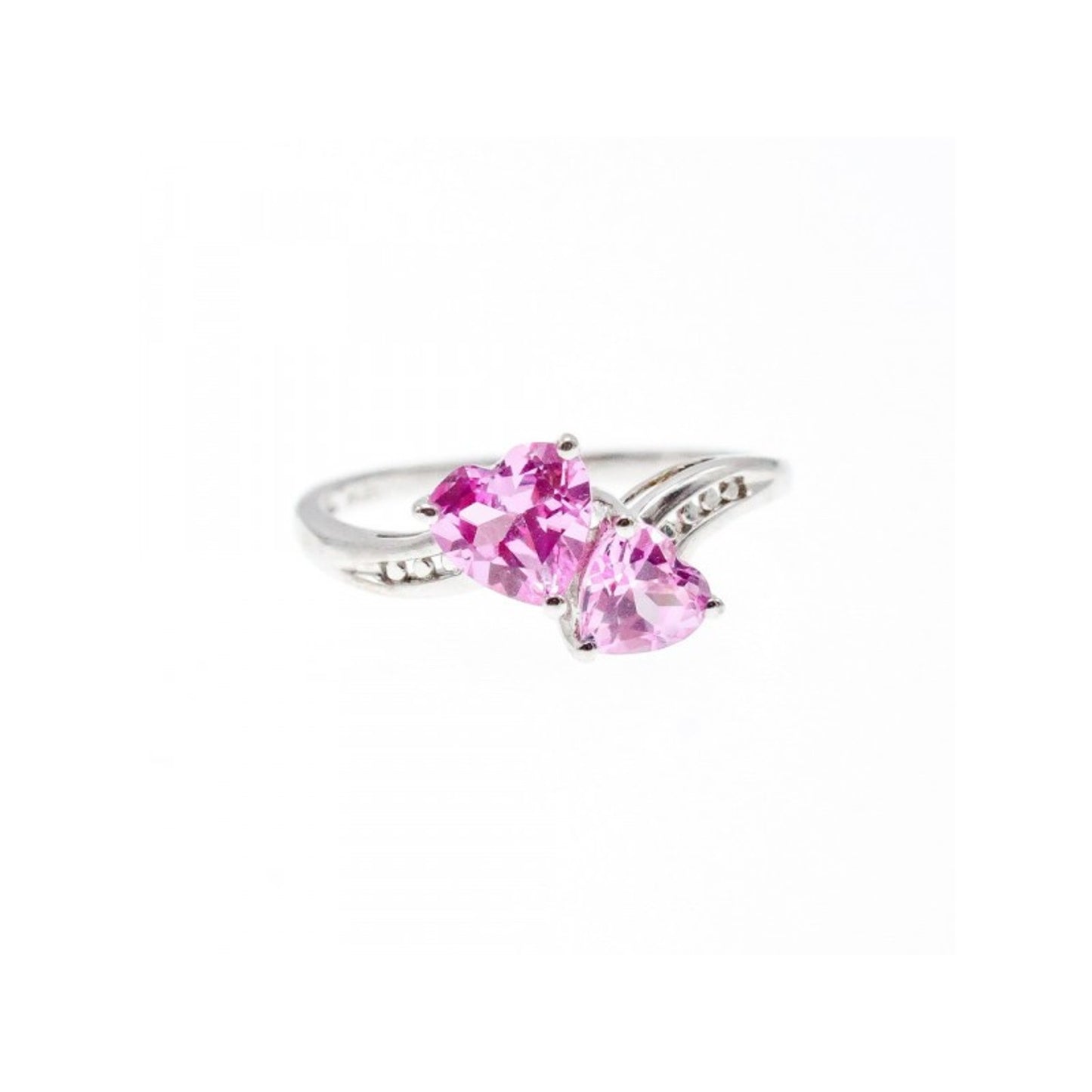 925 STERLING SILVER PINK TOPAZ "HEARTS" RING SIZE 7