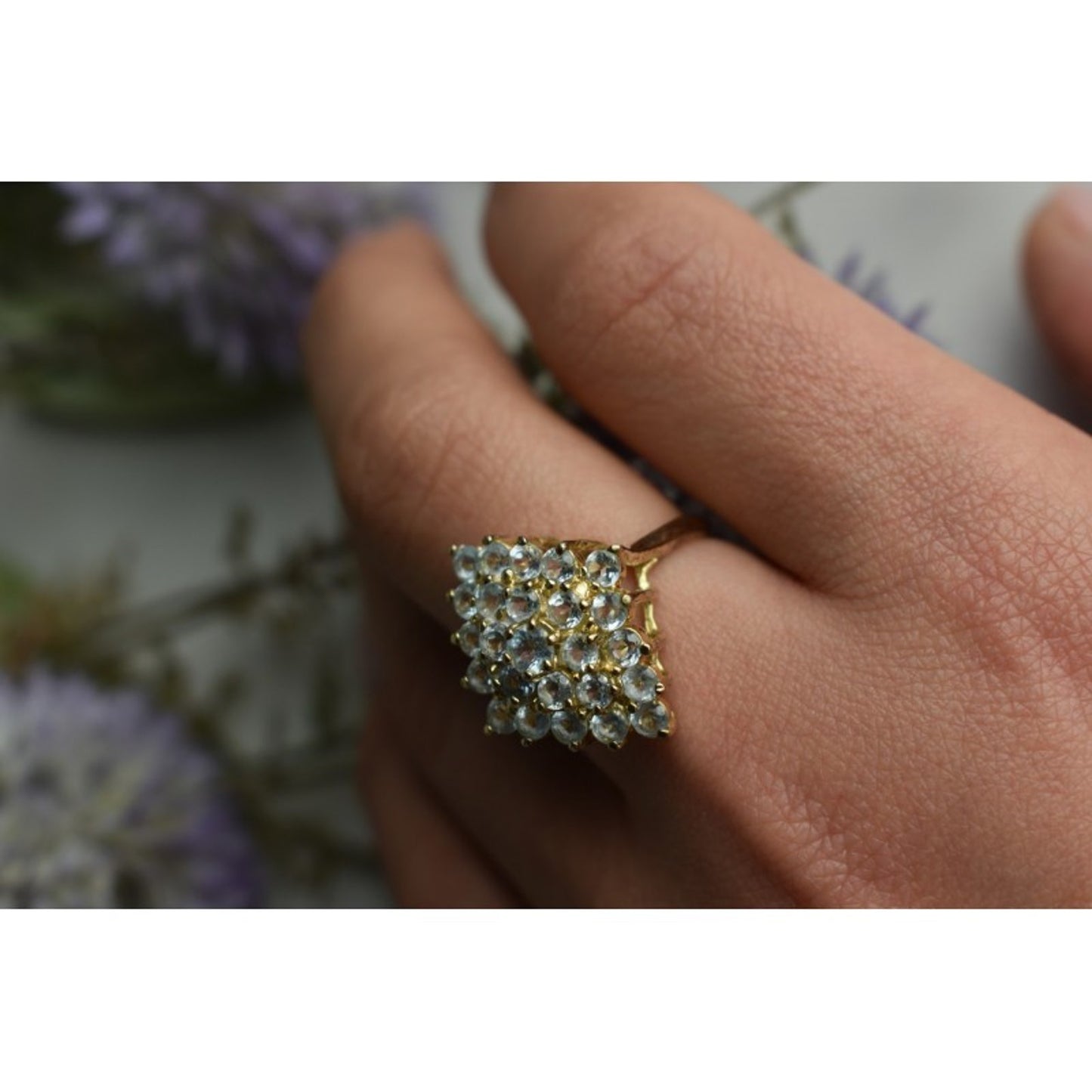 925 STERLING SILVER GOLD PLATED BLUE SPINEL RING SIZE 8