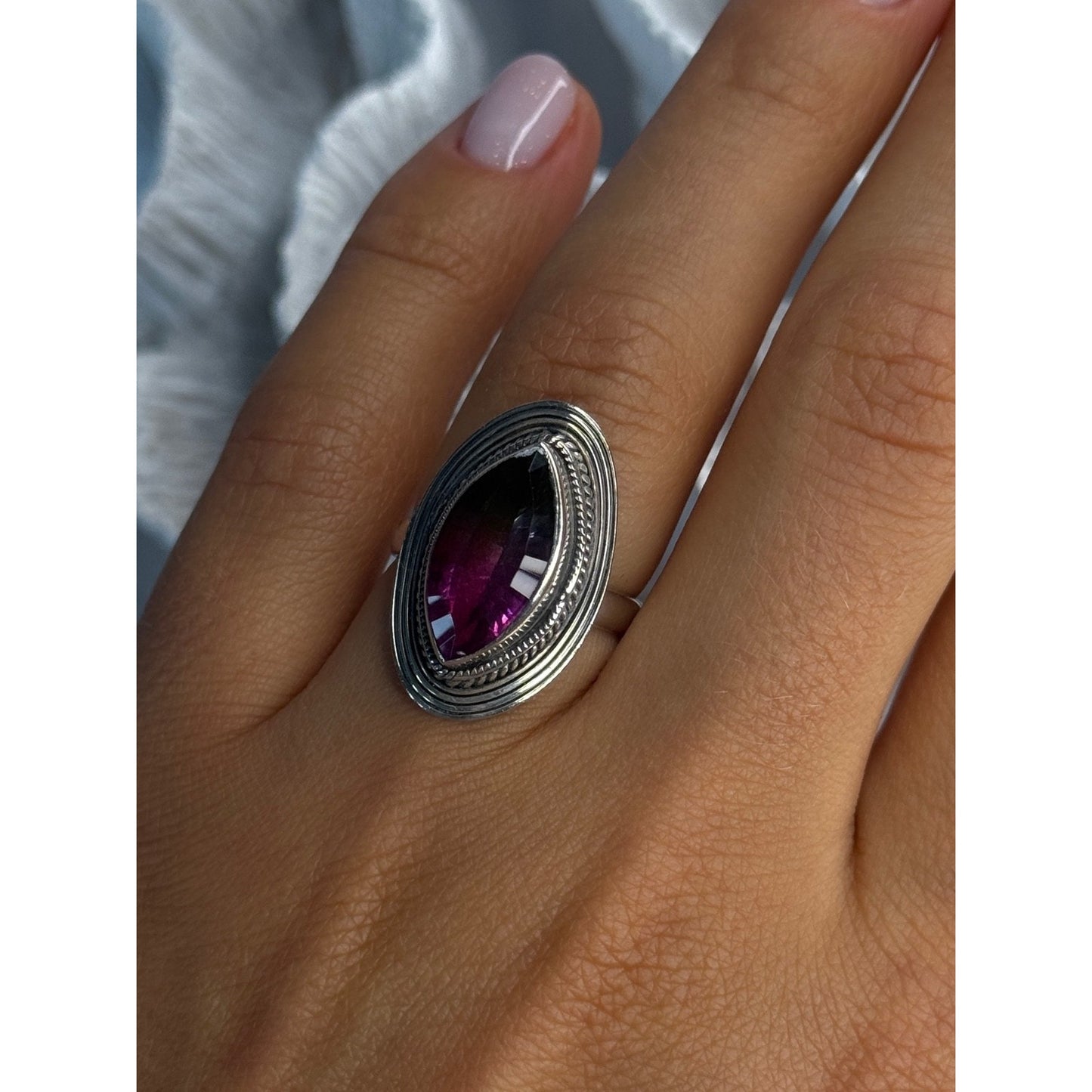 925 STERLING SILVER WATERMELON TOURMALINE RING SIZE 7