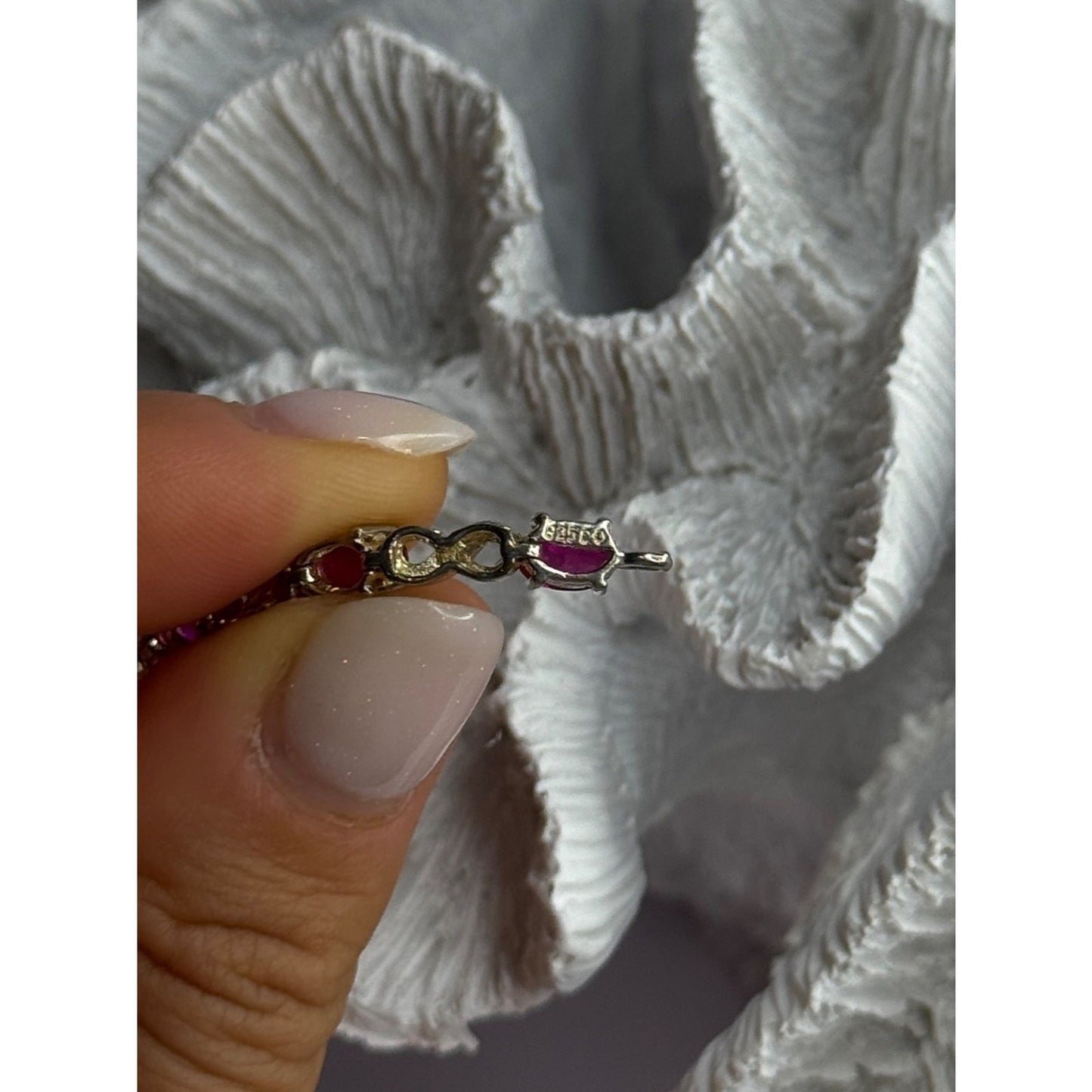 LOVELY 925 STERLING SILVER RUBY BRACELET LENGTH 7