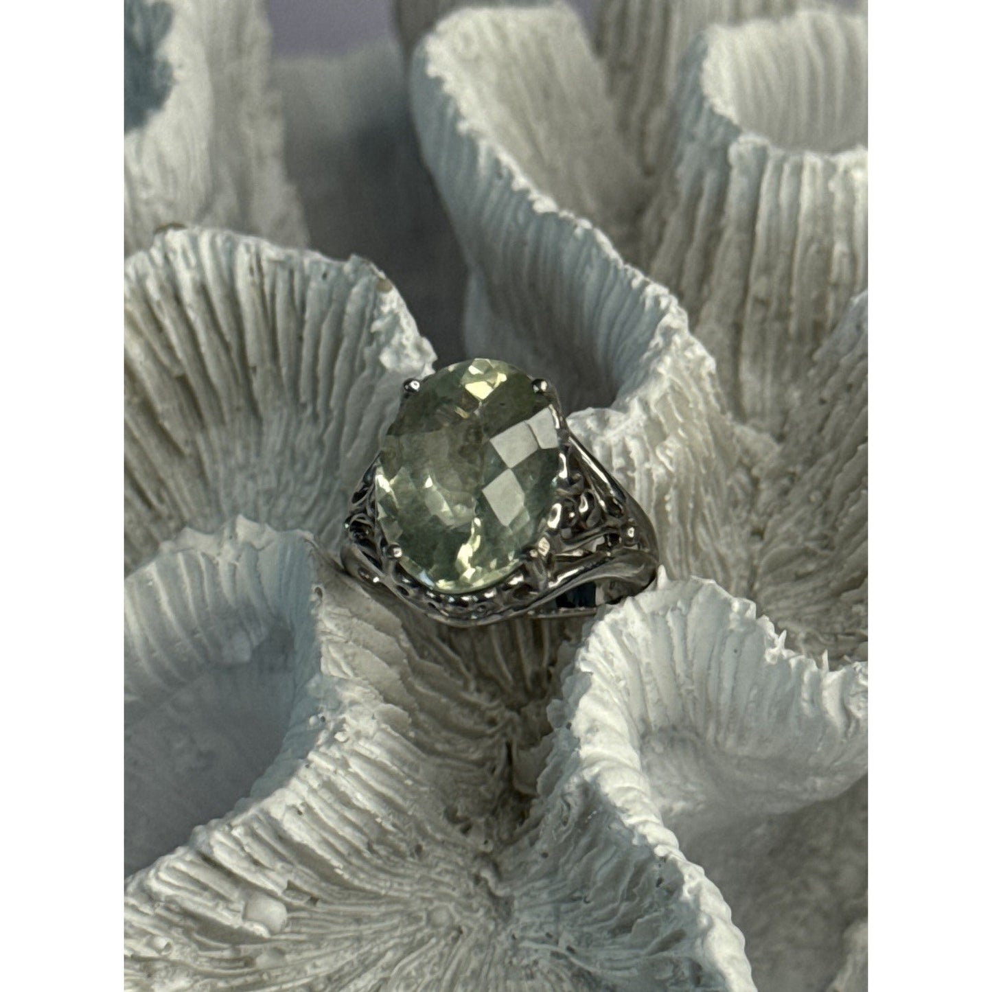 925 STERLING SILVER PALE GREEN AMETHYST RING SIZE 7