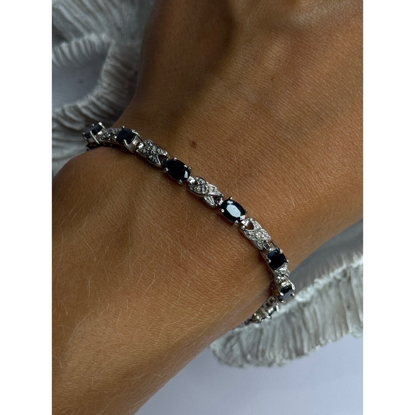 925 STERLING SILVER SAPPHIRE & DIAMOND BRACELET LENGTH 7
