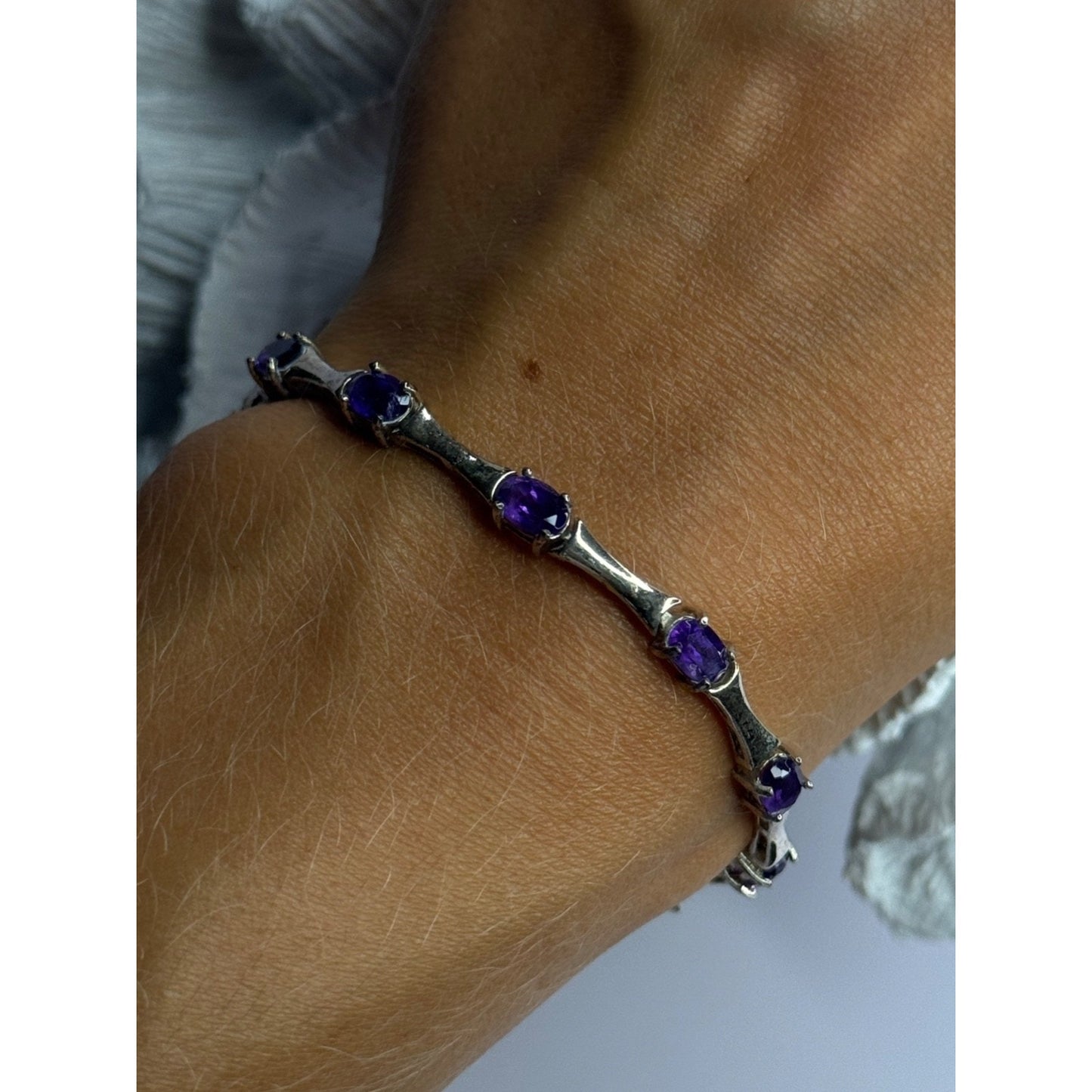 925 STERLING SILVER PURPLE TOURMALINE BRACELET LENGTH 7