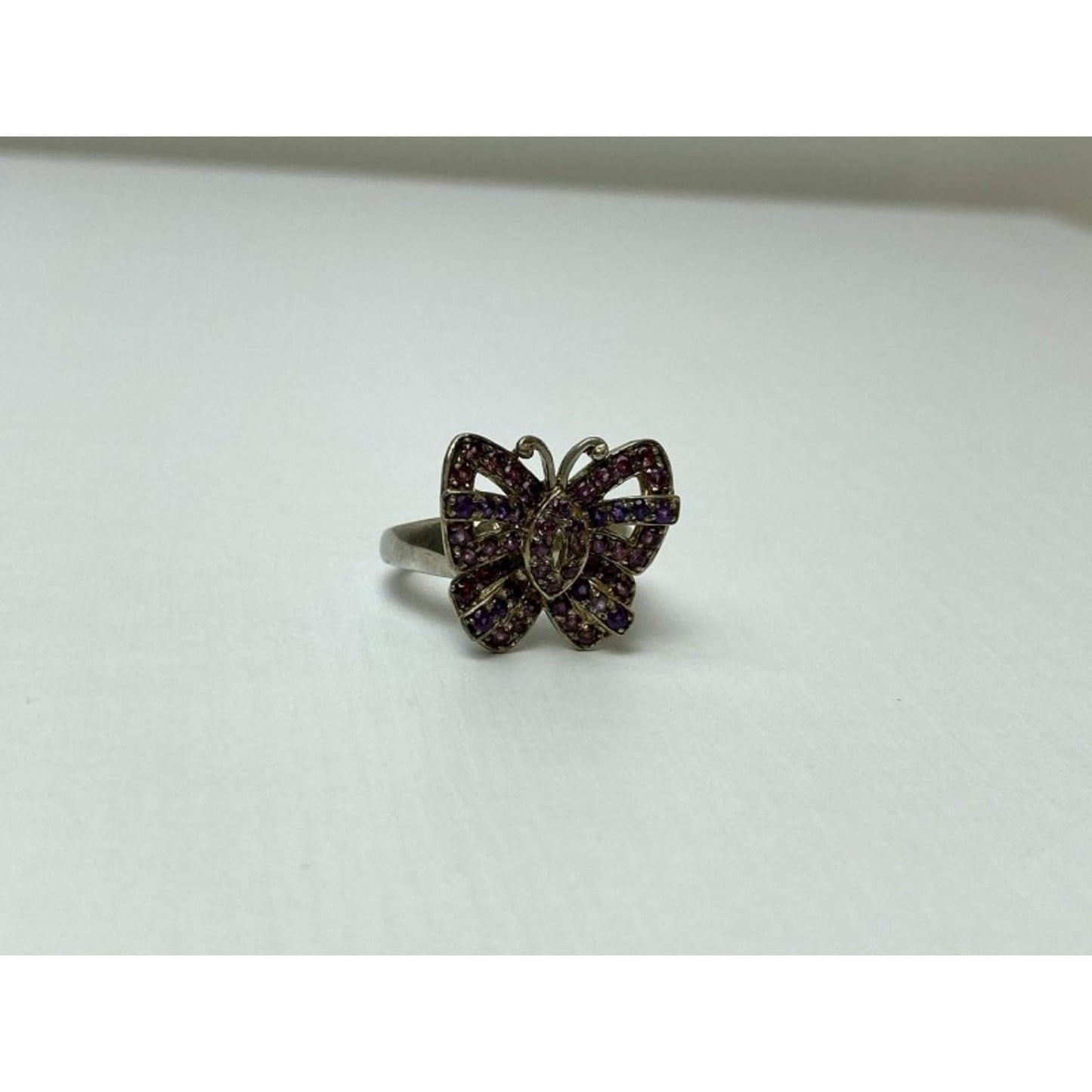 925 STERLING SILVER IOLITE & PINK TOPAZ "BUTTERFLY" RING SIZE 8