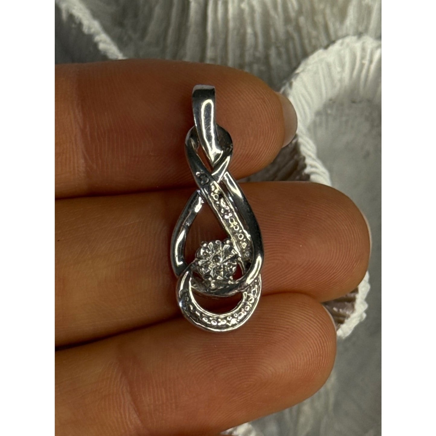 ELEGANT 925 STERLING SILVER DIAMONDS PENDANT LENGTH 1.10 INCH