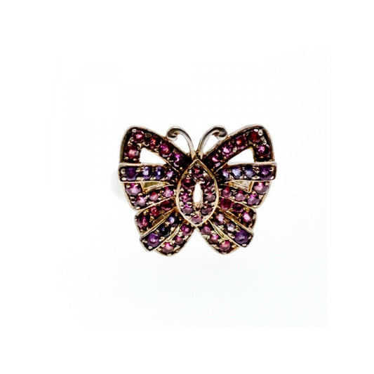925 STERLING SILVER IOLITE & PINK TOPAZ "BUTTERFLY" RING SIZE 8
