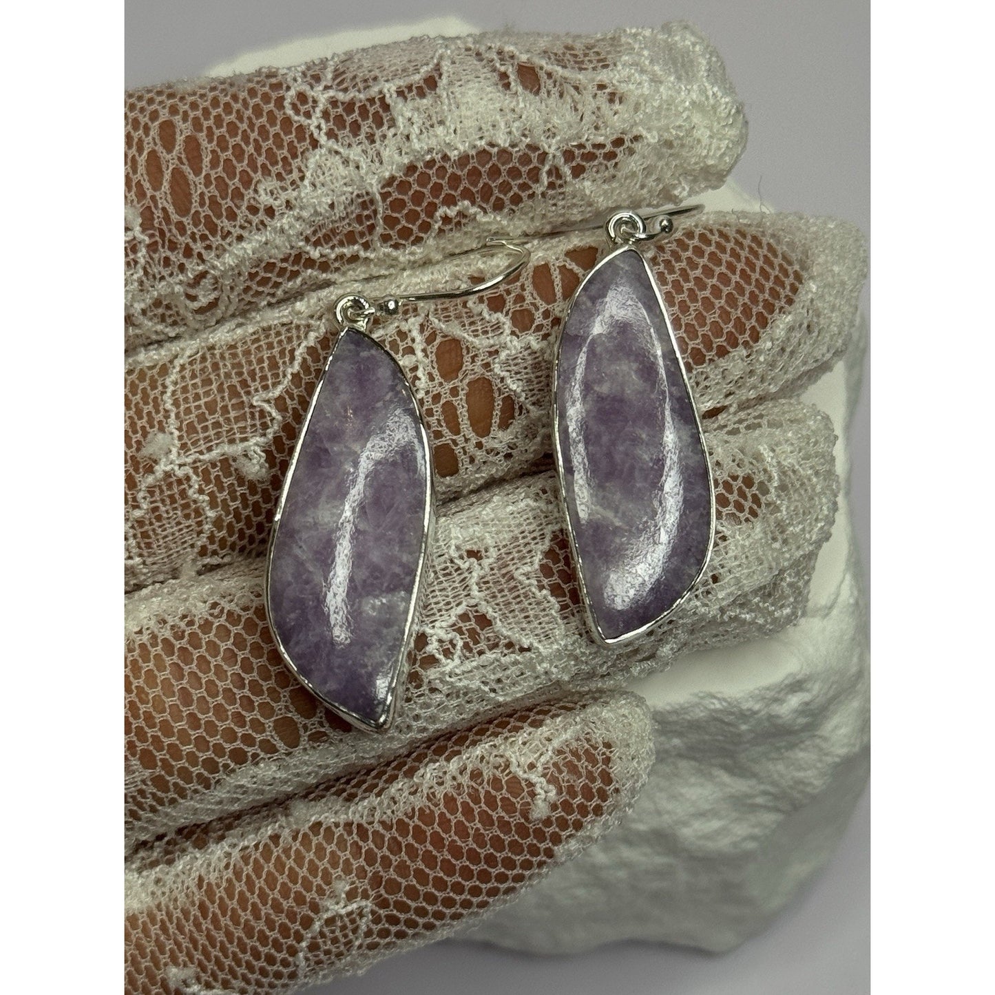 925 STERLING SILVER LEPIDOLITE EARRINGS LENGTH 2 INCH