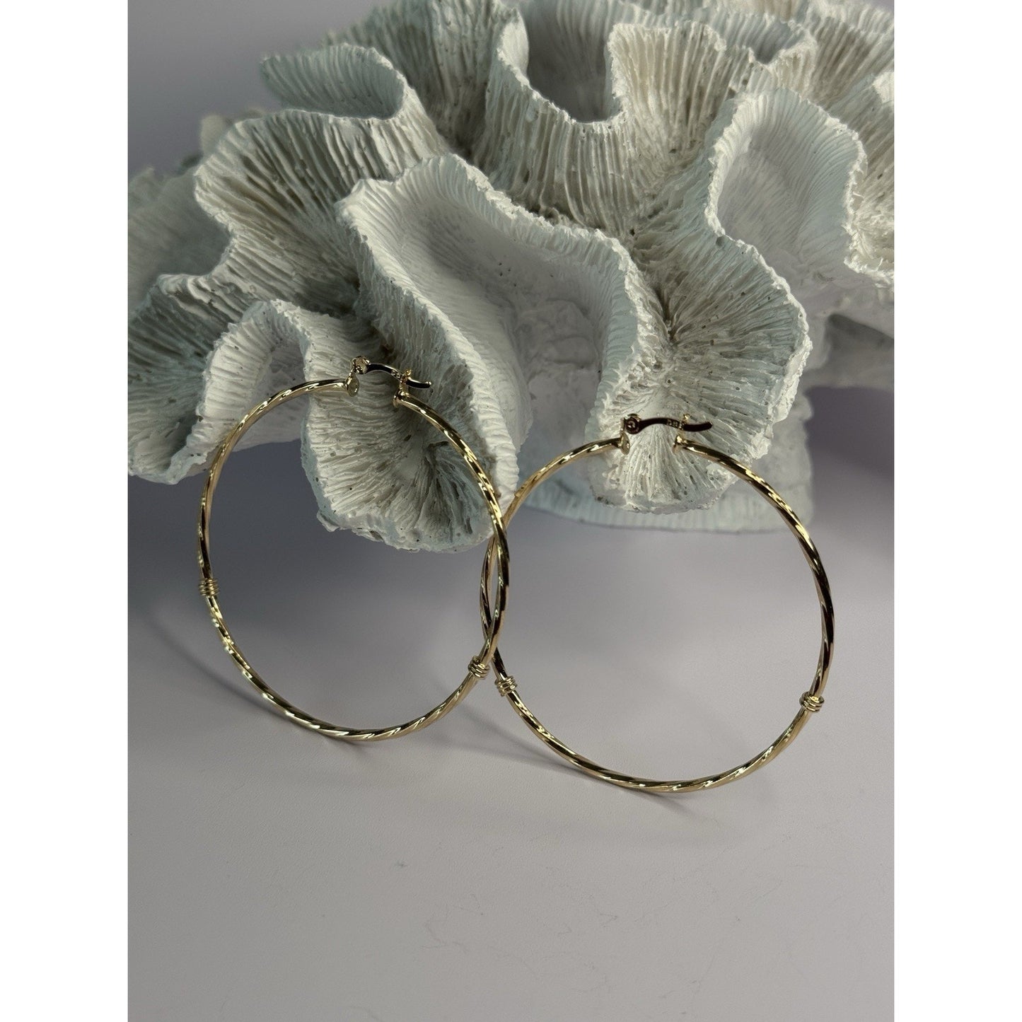 LARGE HOOP GOLD PLATED EARRINGS LENGTH 2.40 INCH