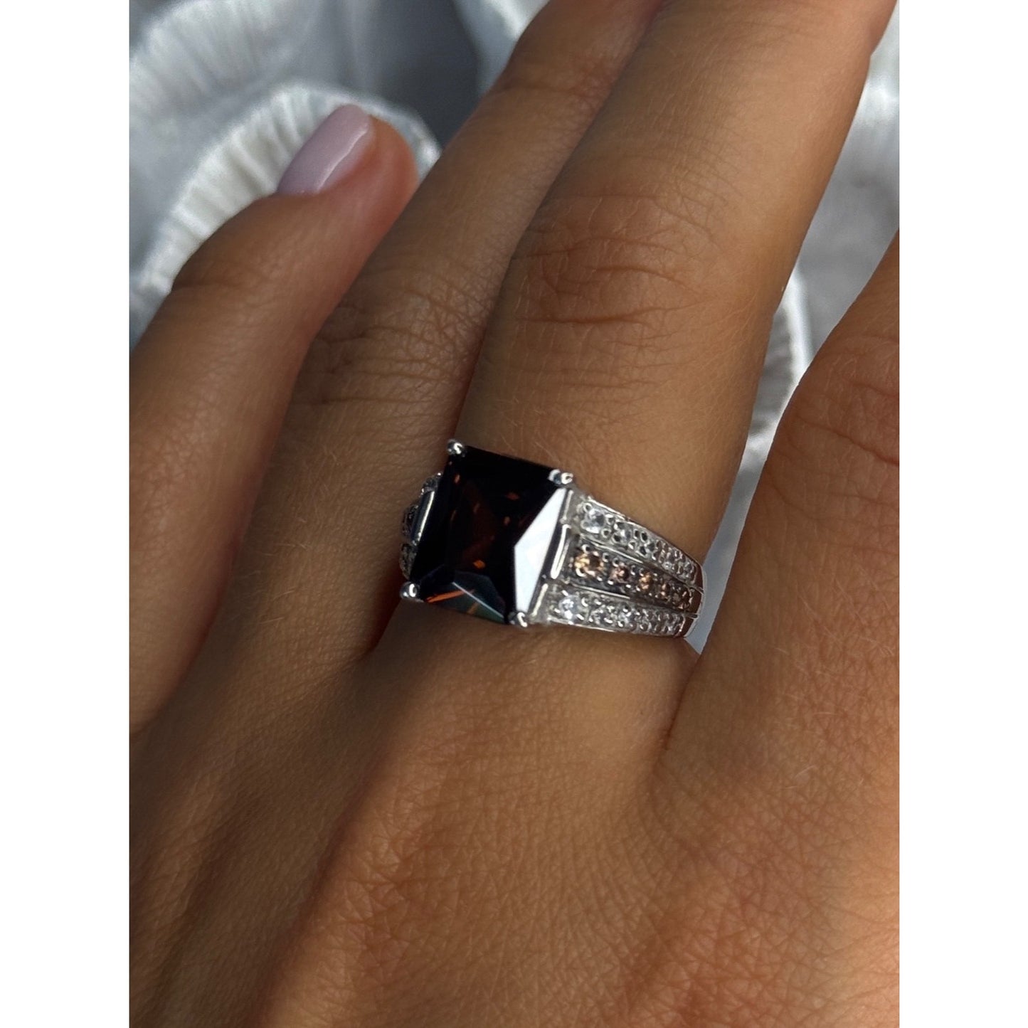 925 STERLING SILVER SMOKY QUARTZ CZ RING SIZE 7.5