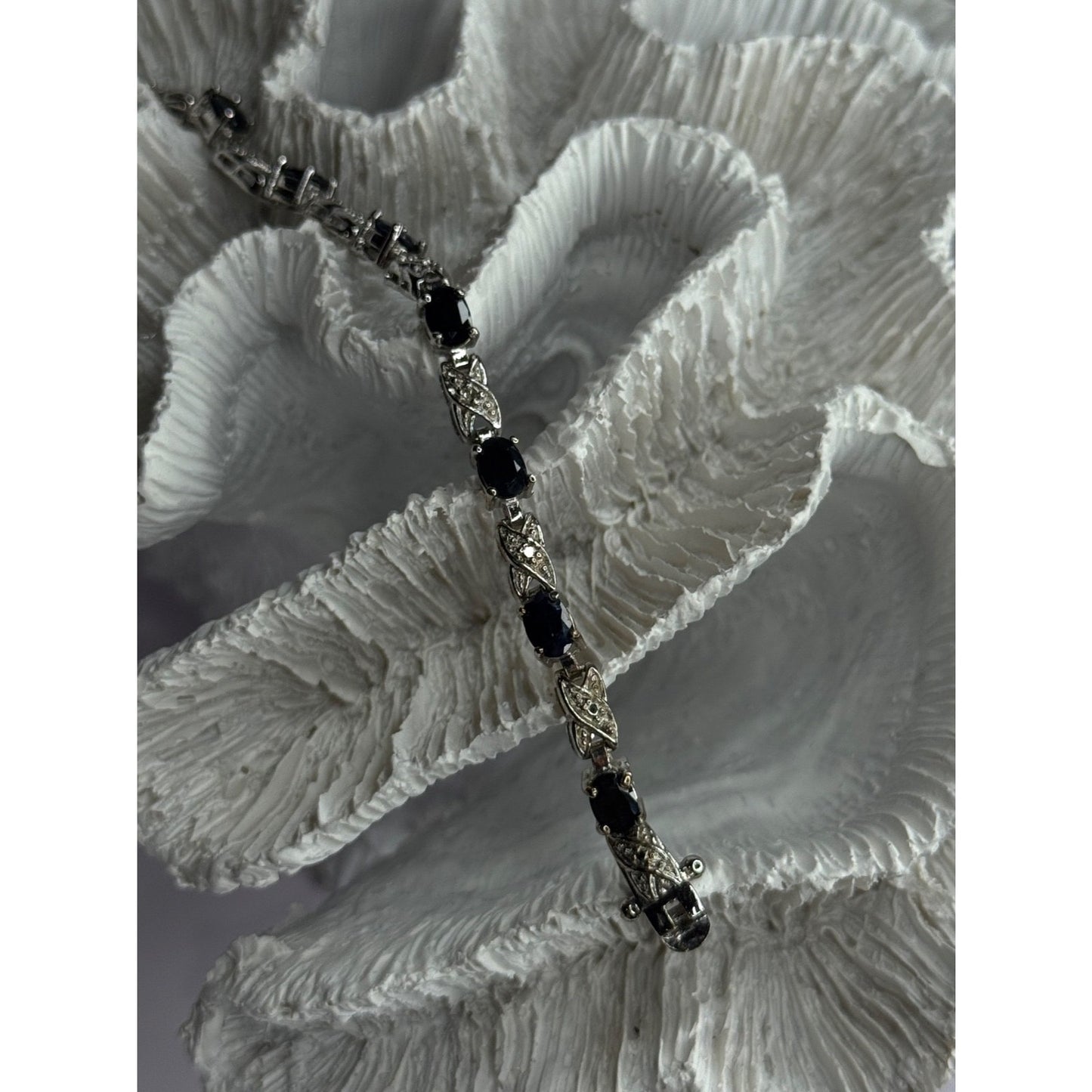 925 STERLING SILVER SAPPHIRE & DIAMOND BRACELET LENGTH 7