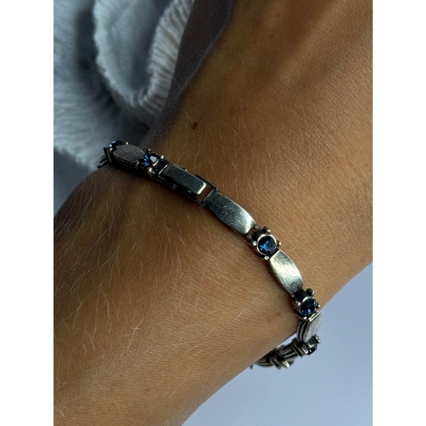 VINTAGE 925 STERLING SILVER SAPPHIRE BRACELET LENGTH 7