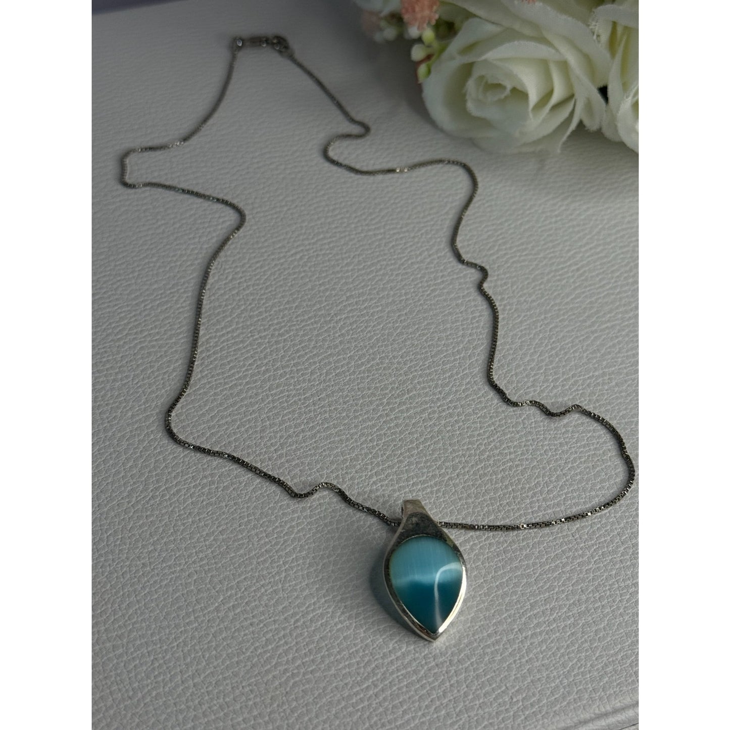 925 STERLING SILVER LARIMAR NECKLACE LENGTH 18 INCH