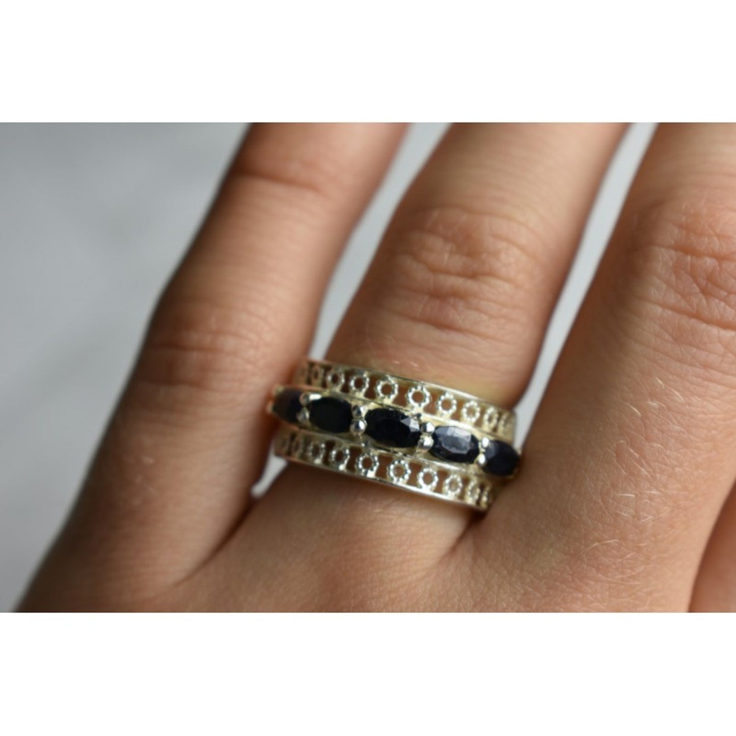 925 STERLING SILVER SAPPHIRES OPENWORK RING SIZE 6.5