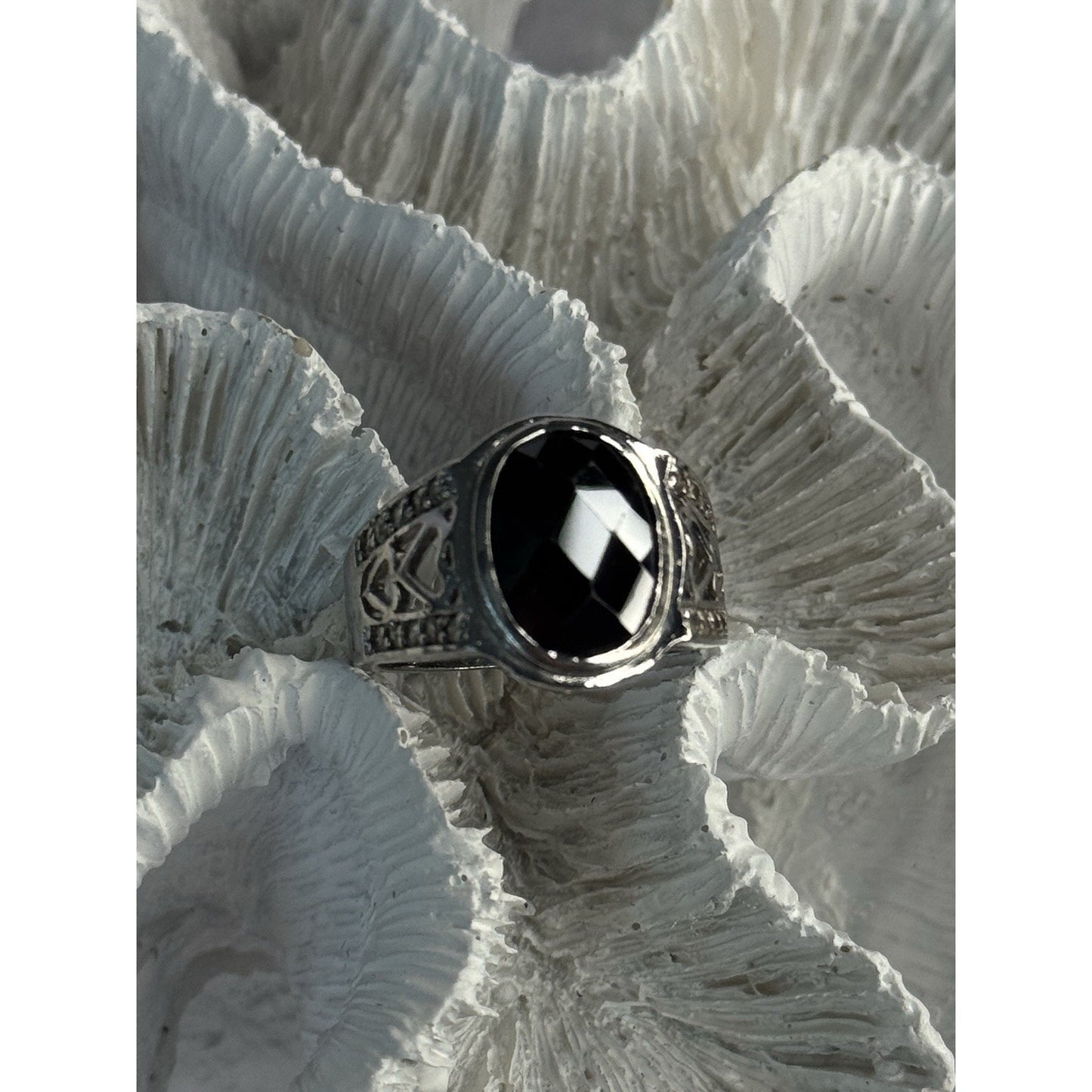 925 STERLING SILVER ONYX & BERYL RING SIZE 9