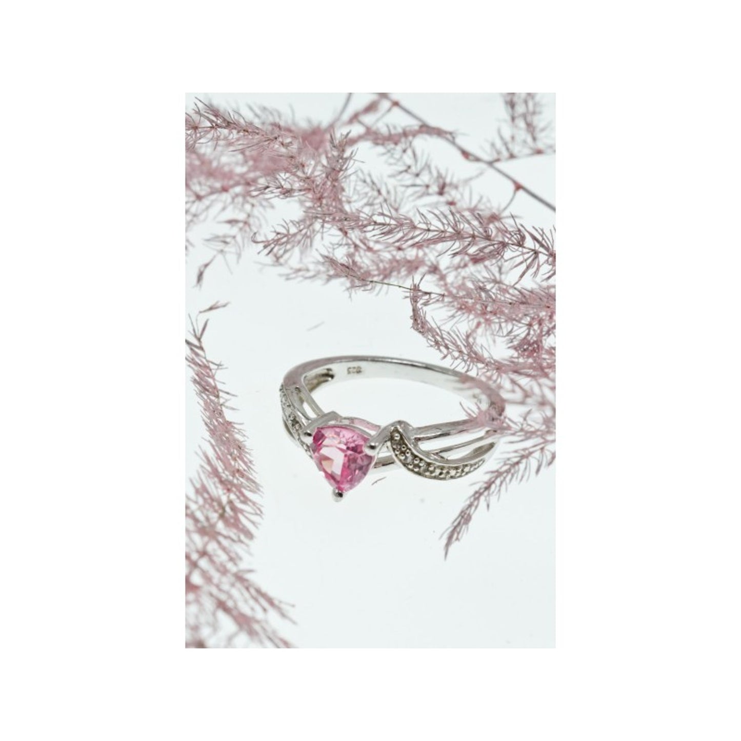 925 STERLING SILVER PINK SPINEL & CZ RING SIZE 7