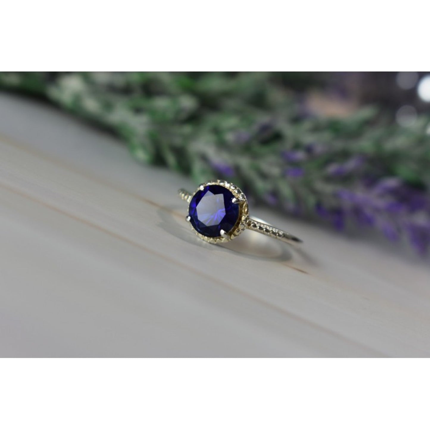 925 STERLING SILVER SAPPHIRE CLASSIC RING SIZE 8