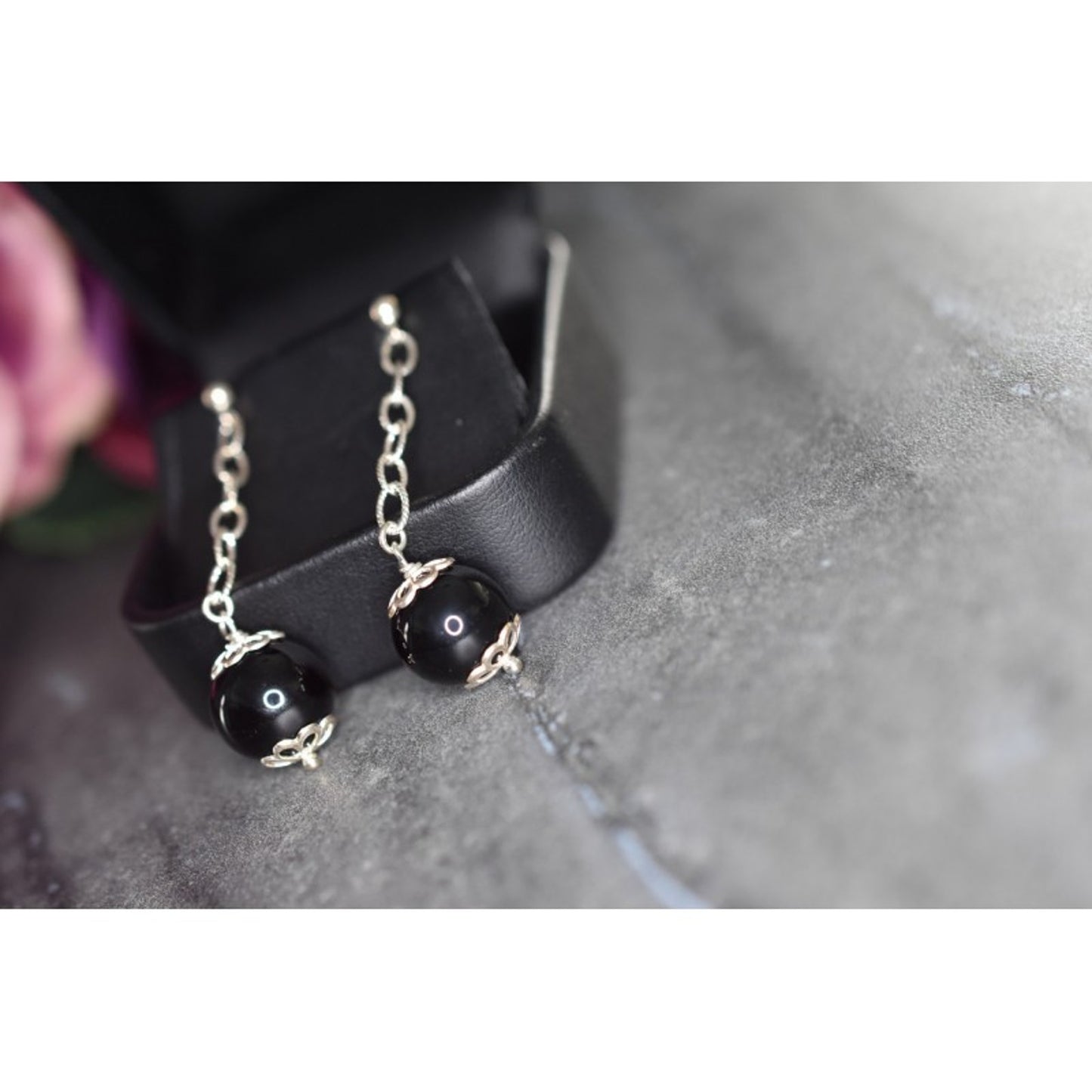 925 Sterling Silver Black Agate "Balls" Stud Earrings