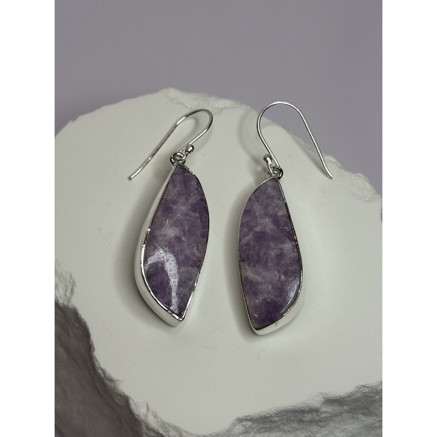 925 STERLING SILVER LEPIDOLITE EARRINGS LENGTH 2 INCH