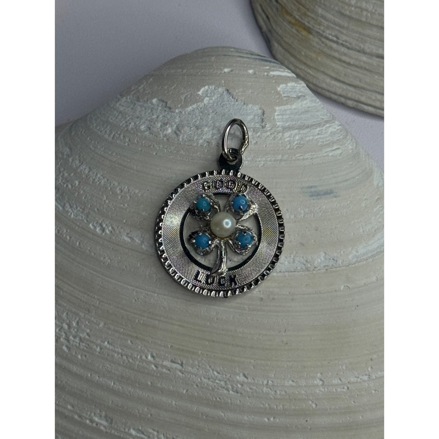 M&M 925 Sterling Silver Good Luck Pearl & Larimar Pendant Length 1.10 inch