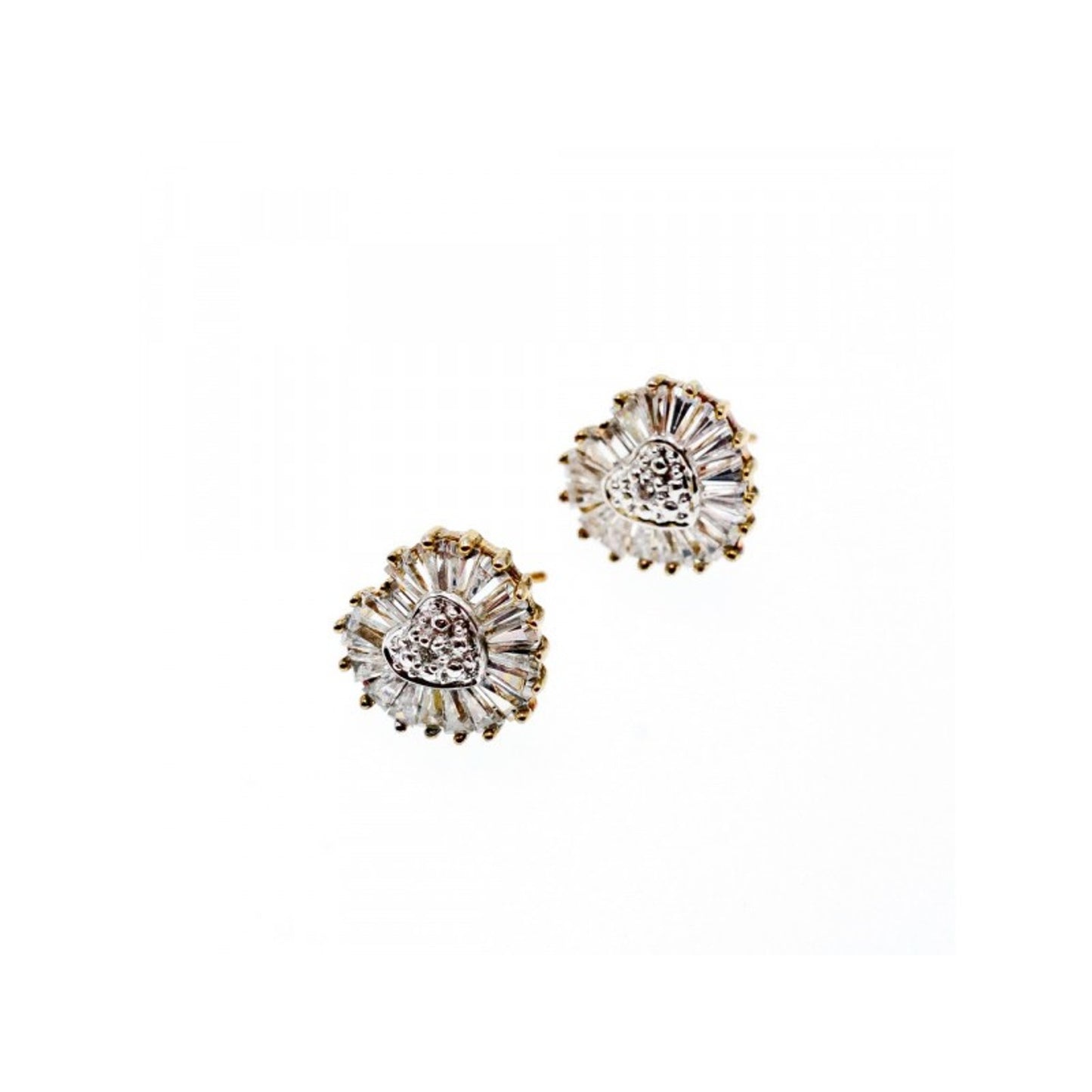925 Sterling Silver Gold Plated CZ "Heart" Stud Earrings