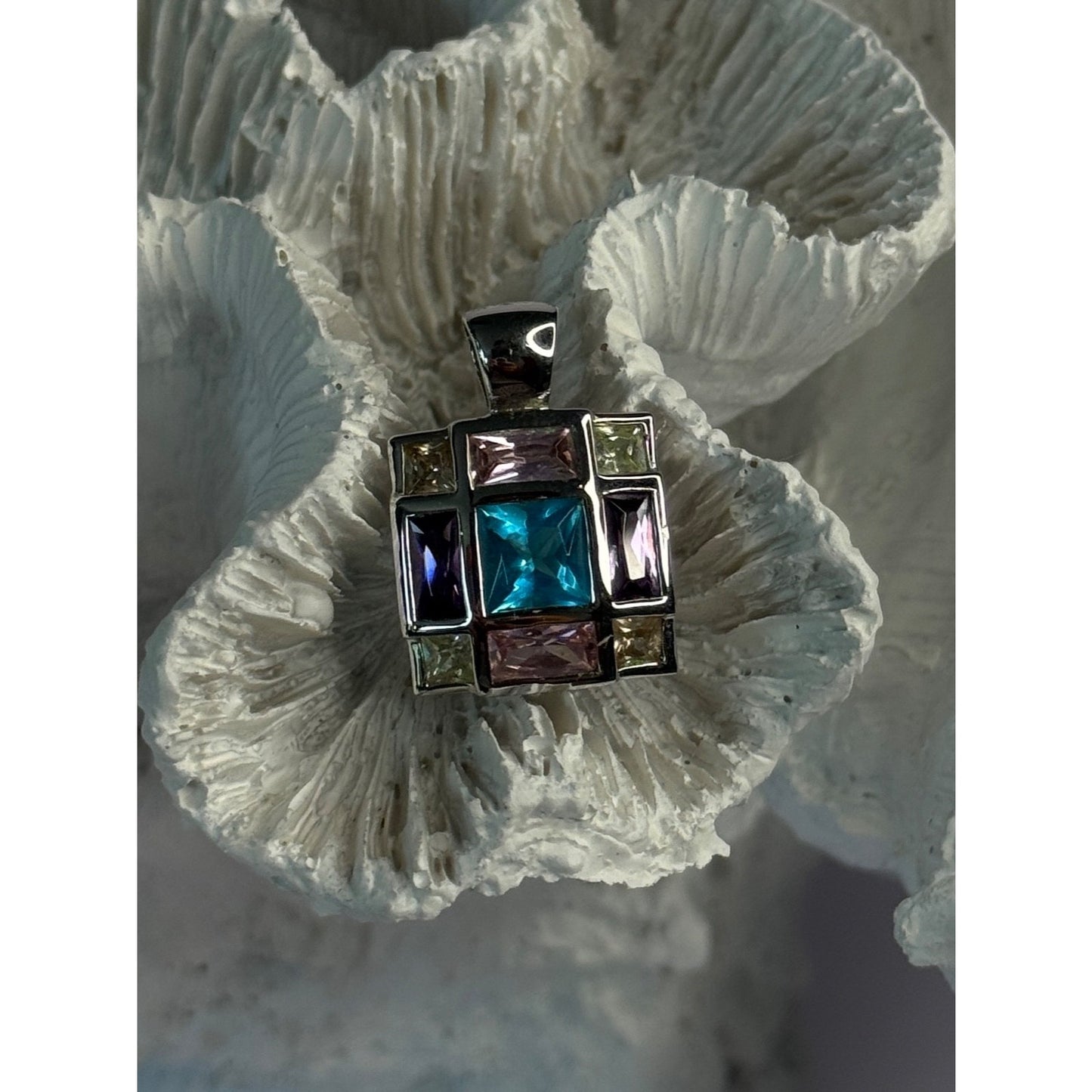 FAS 925 STERLING SILVER MULTI COLOR TOURMALINE PENDANT LENGTH 0.90 INCH