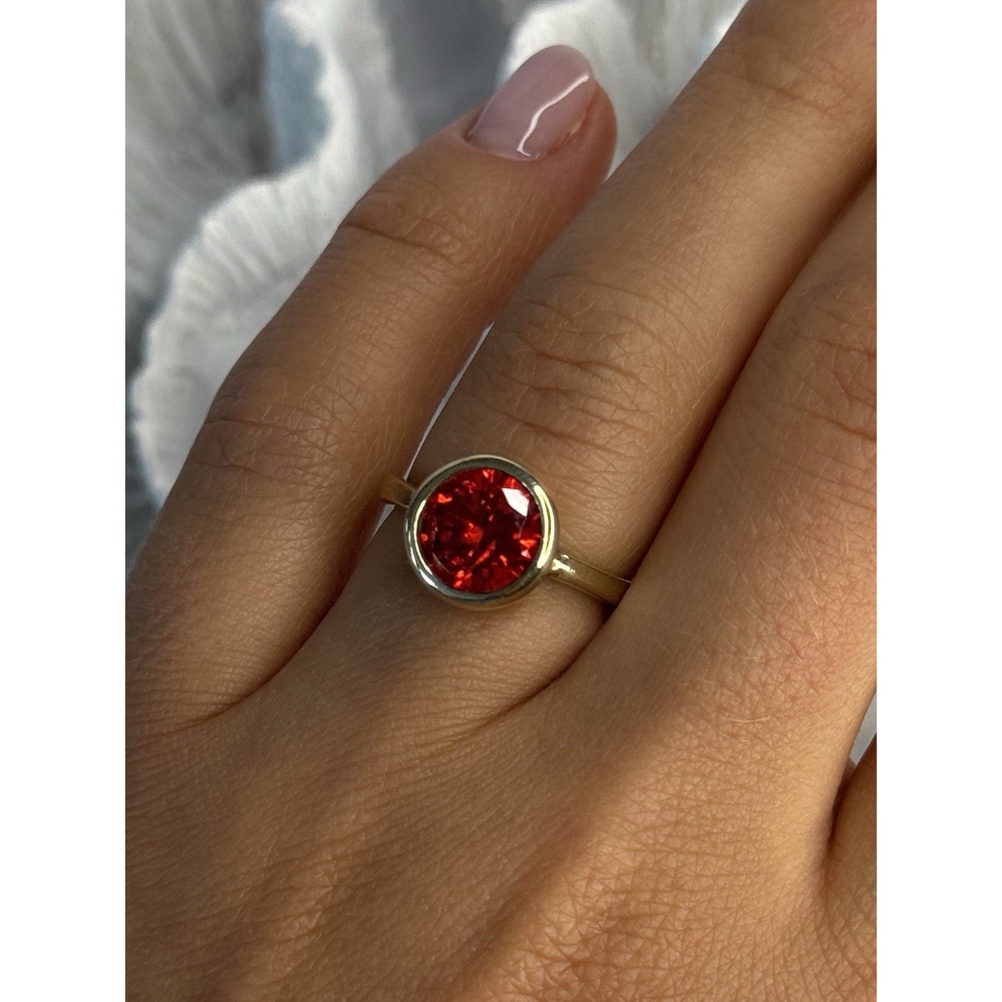 925 STERLING SILVER ORANGE CRYSTAL RING SIZE 7