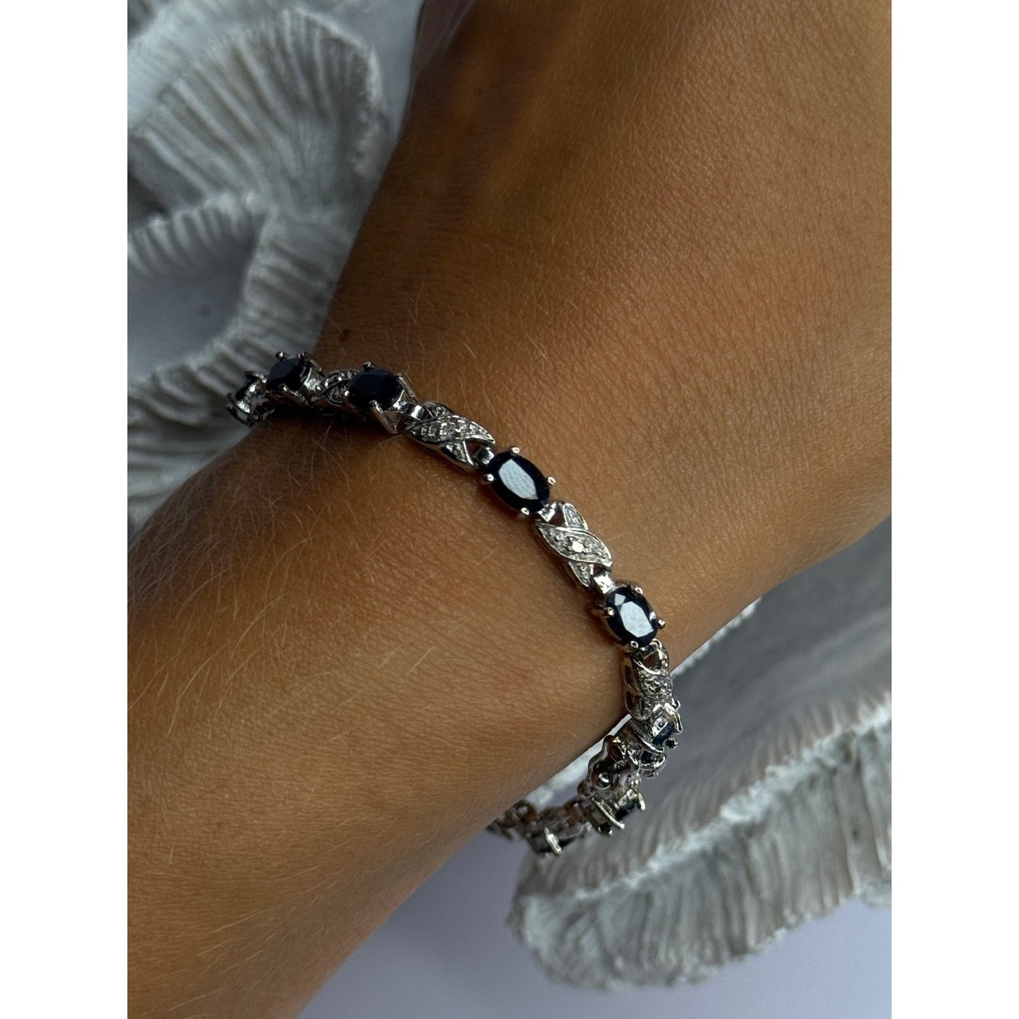 925 STERLING SILVER SAPPHIRE & DIAMOND BRACELET LENGTH 7