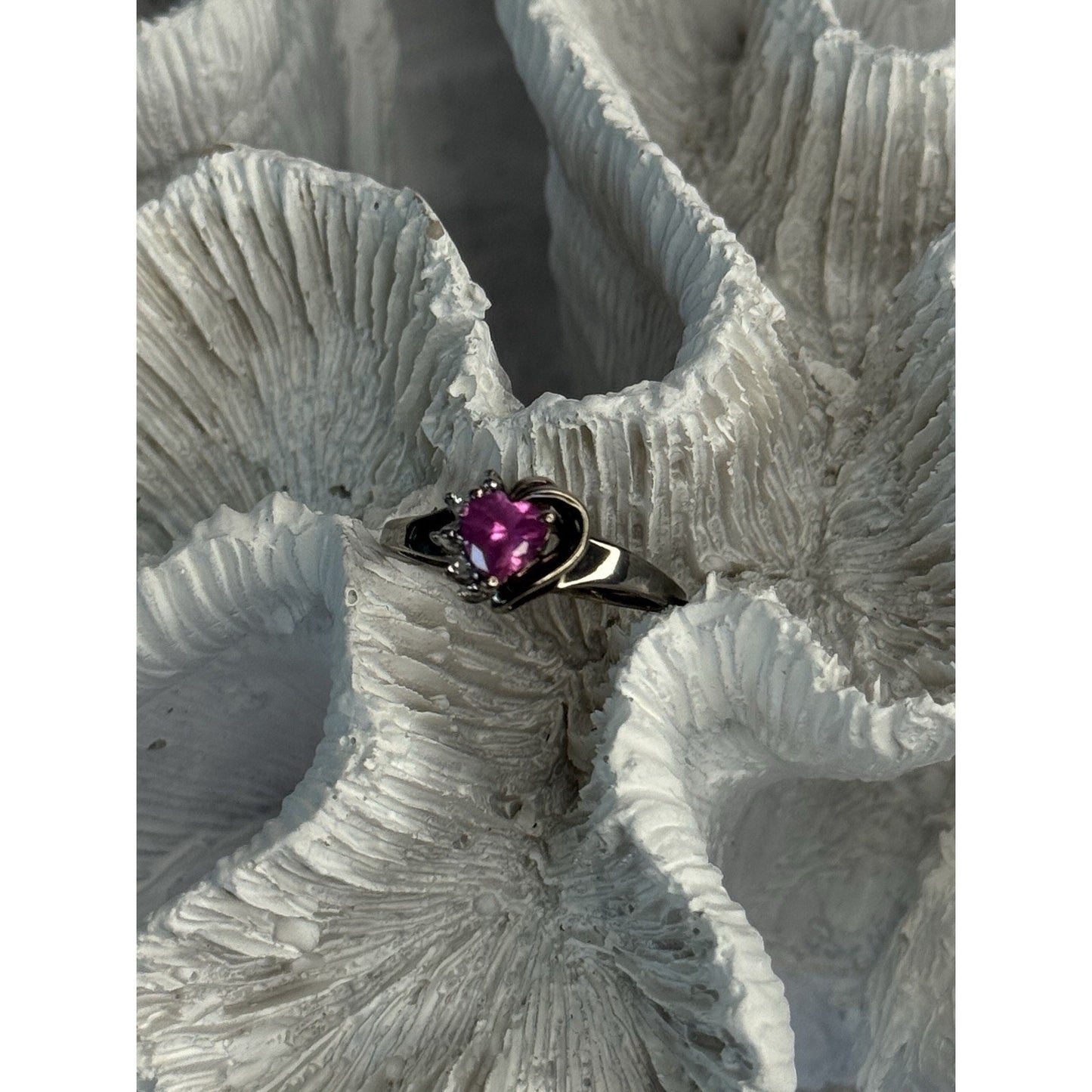 925 STERLING SILVER PINK TOPAZ HEART RING SIZE 6