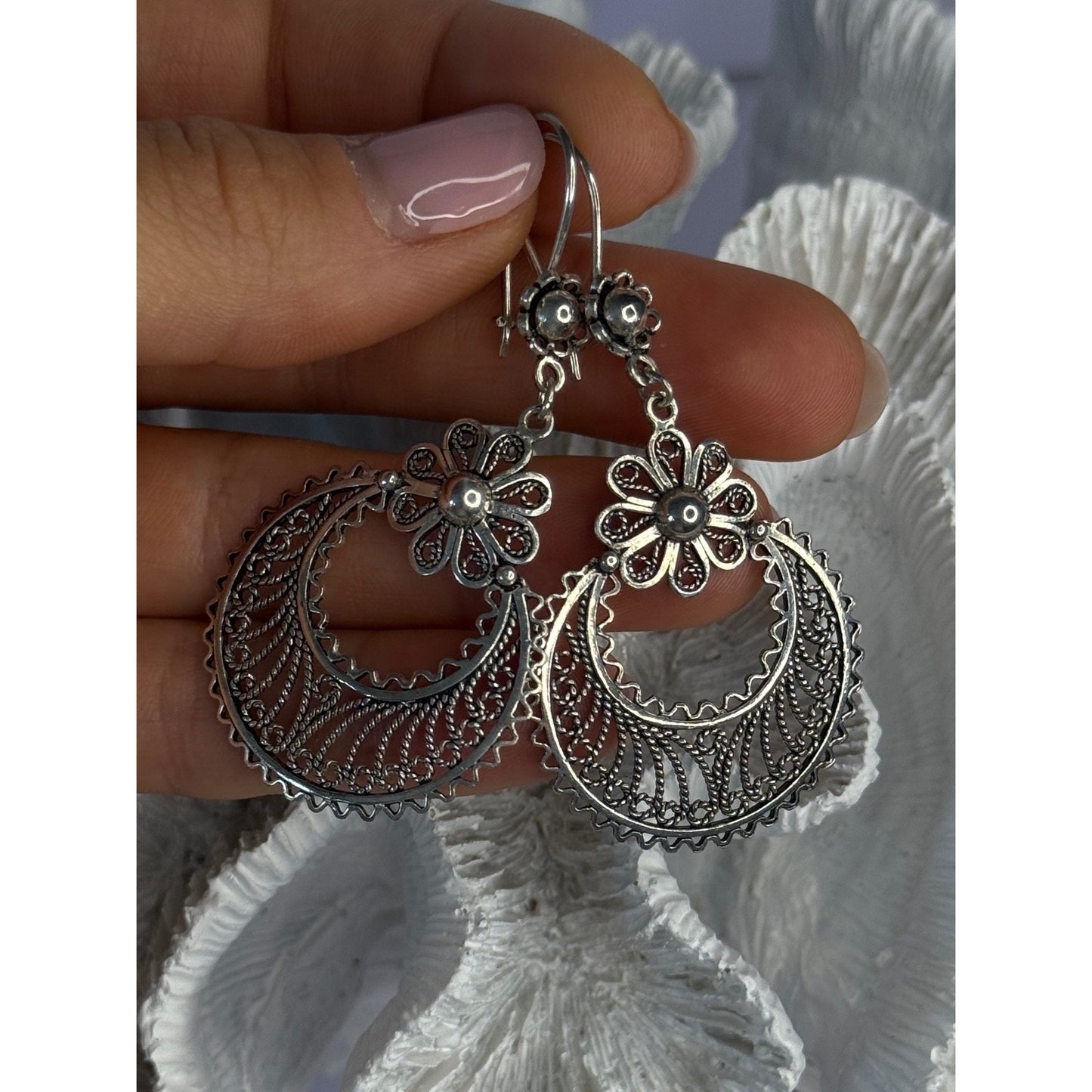 VINTAGE 925 STERLING SILVER DESIGNER DGS TURKEY FLOWER FILIGREE LENGTH 2.30 INCH