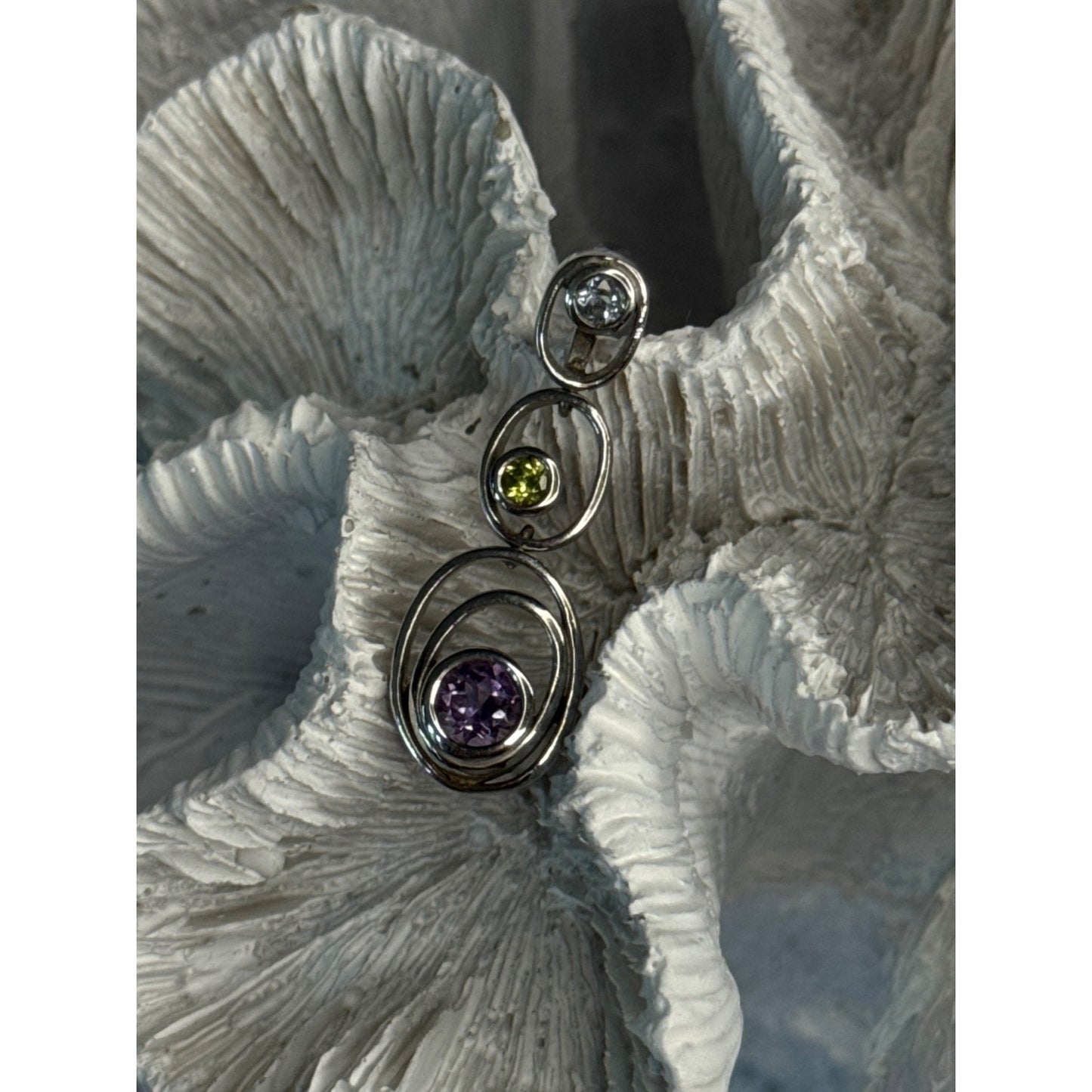 925 STERLING SILVER AMETHYST & PERIDOT & TOPAZ PENDANT LENGTH 1.30 INCH