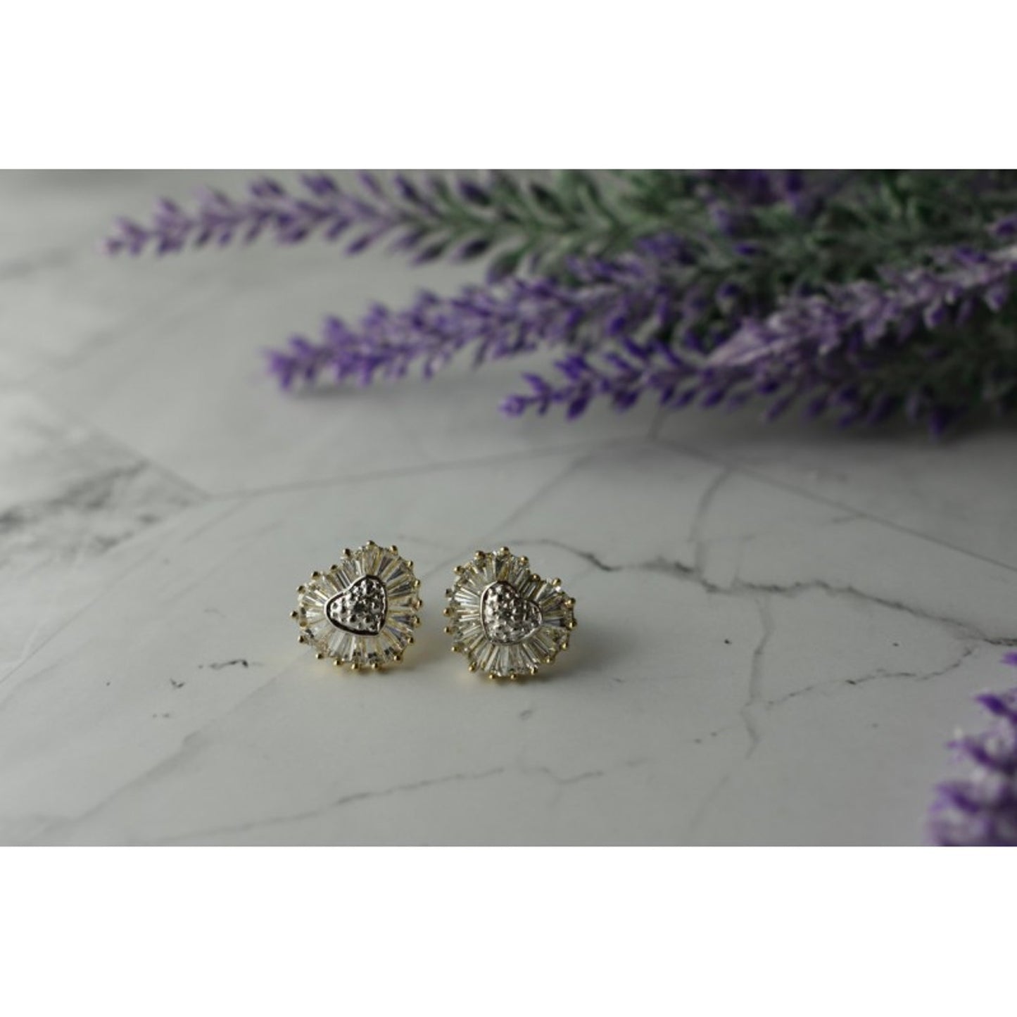 925 Sterling Silver Gold Plated CZ "Heart" Stud Earrings