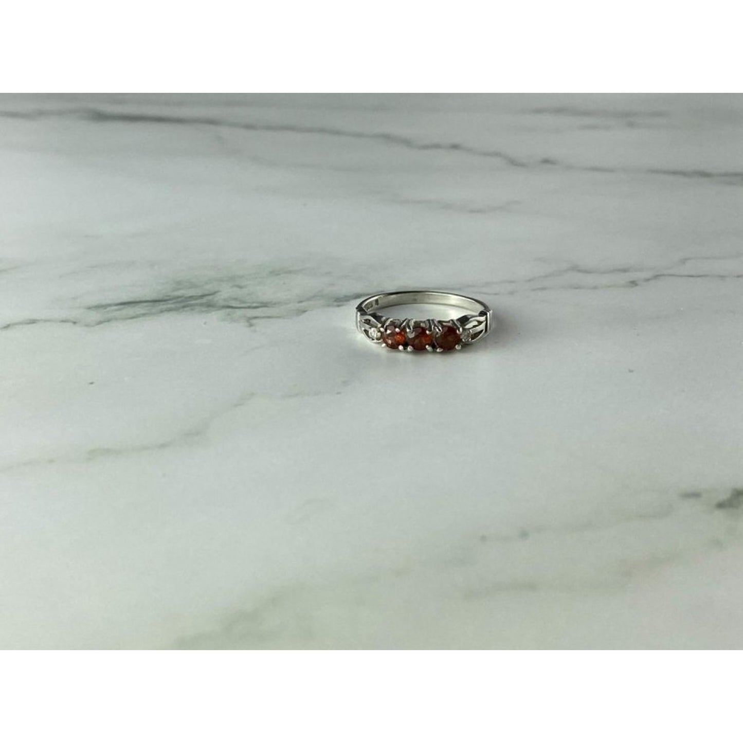925 STERLING SILVER SPESSARTINE & CZ RING SIZE 8