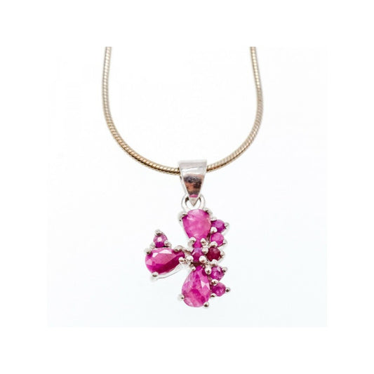 925 Sterling Silver Pink Spinel Chain with Pendant Italy